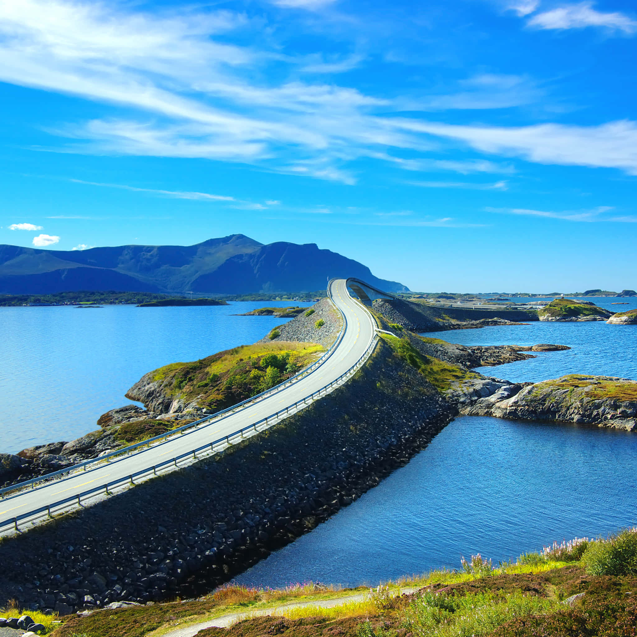Storseisundet Bridge, daytime, coastal road, Full HD Desktop Wallpaper