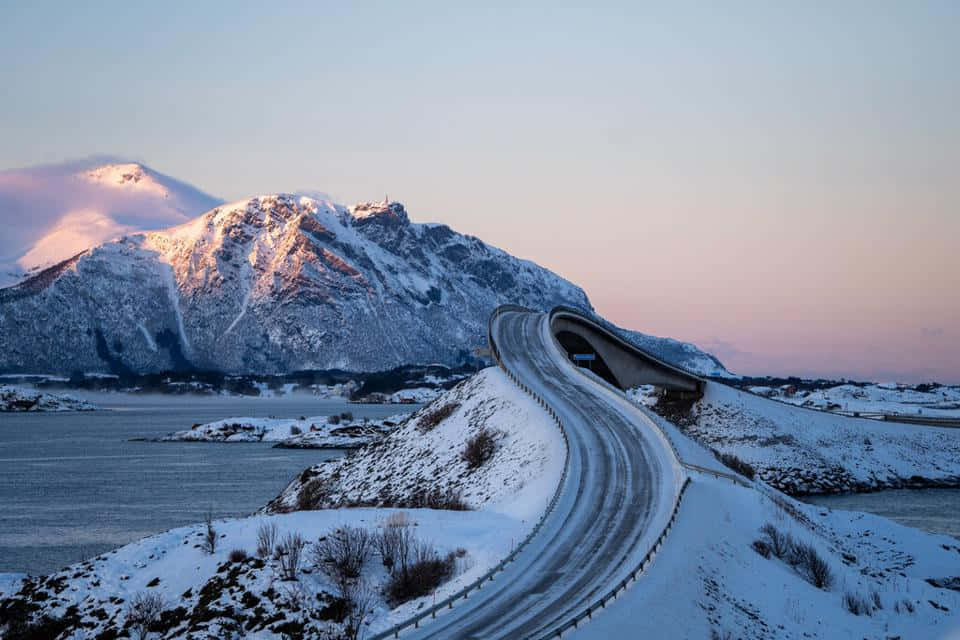 Storseisundet Bridge, snowy, fjord, SD Desktop Wallpaper