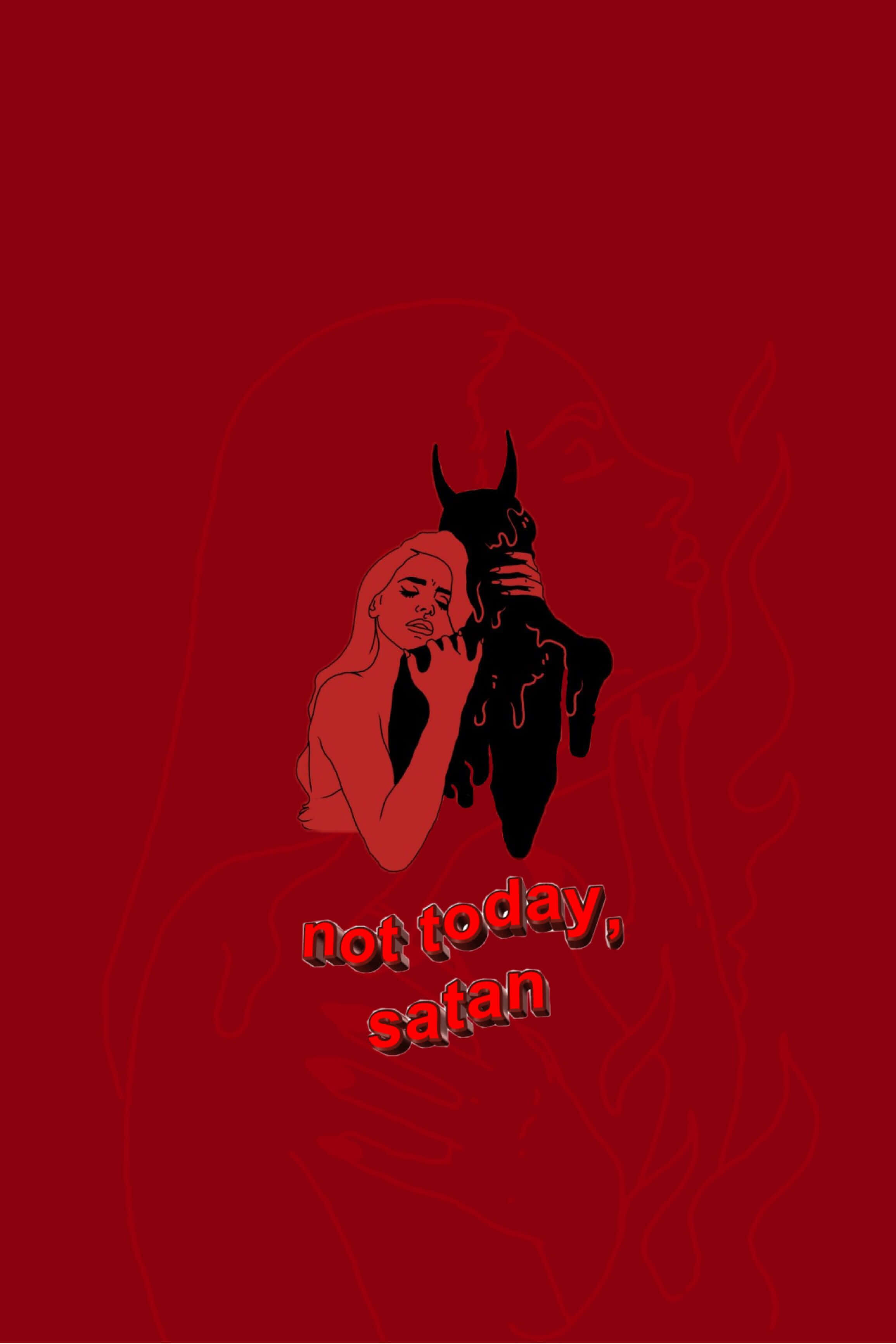 Red Grunge, woman, black devil figure with horns, 2K Phone Wallpaper