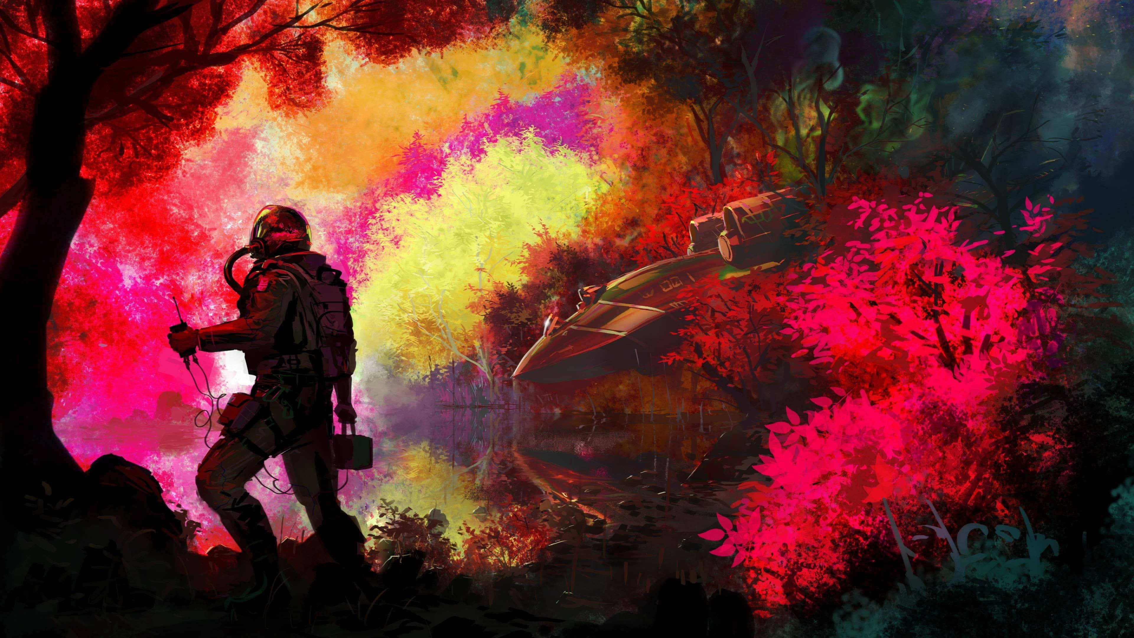 Stranded, military pilot, crashed spaceship, 4K Desktop Wallpaper