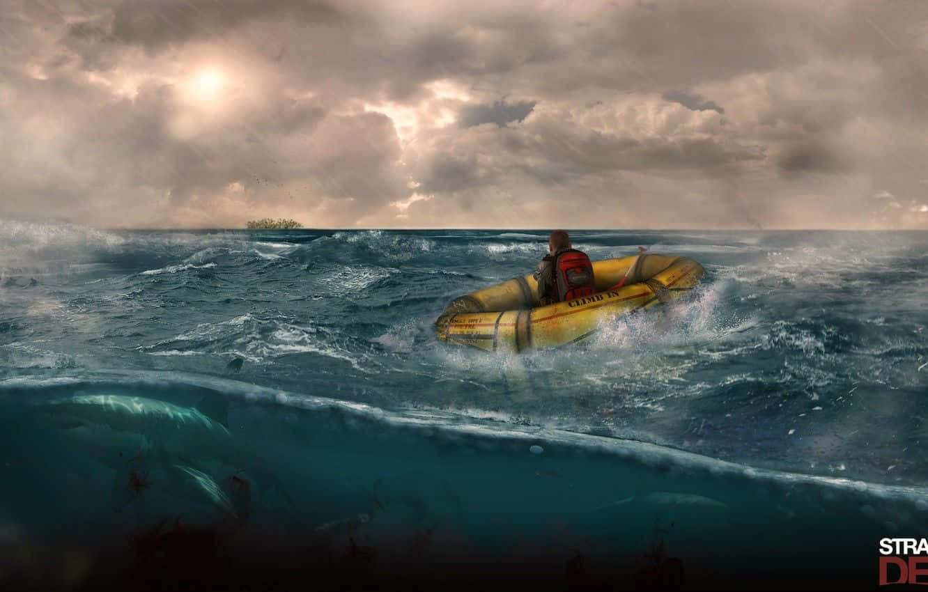 lifeboat, yellow raft, stormy sky, HD Desktop Wallpaper