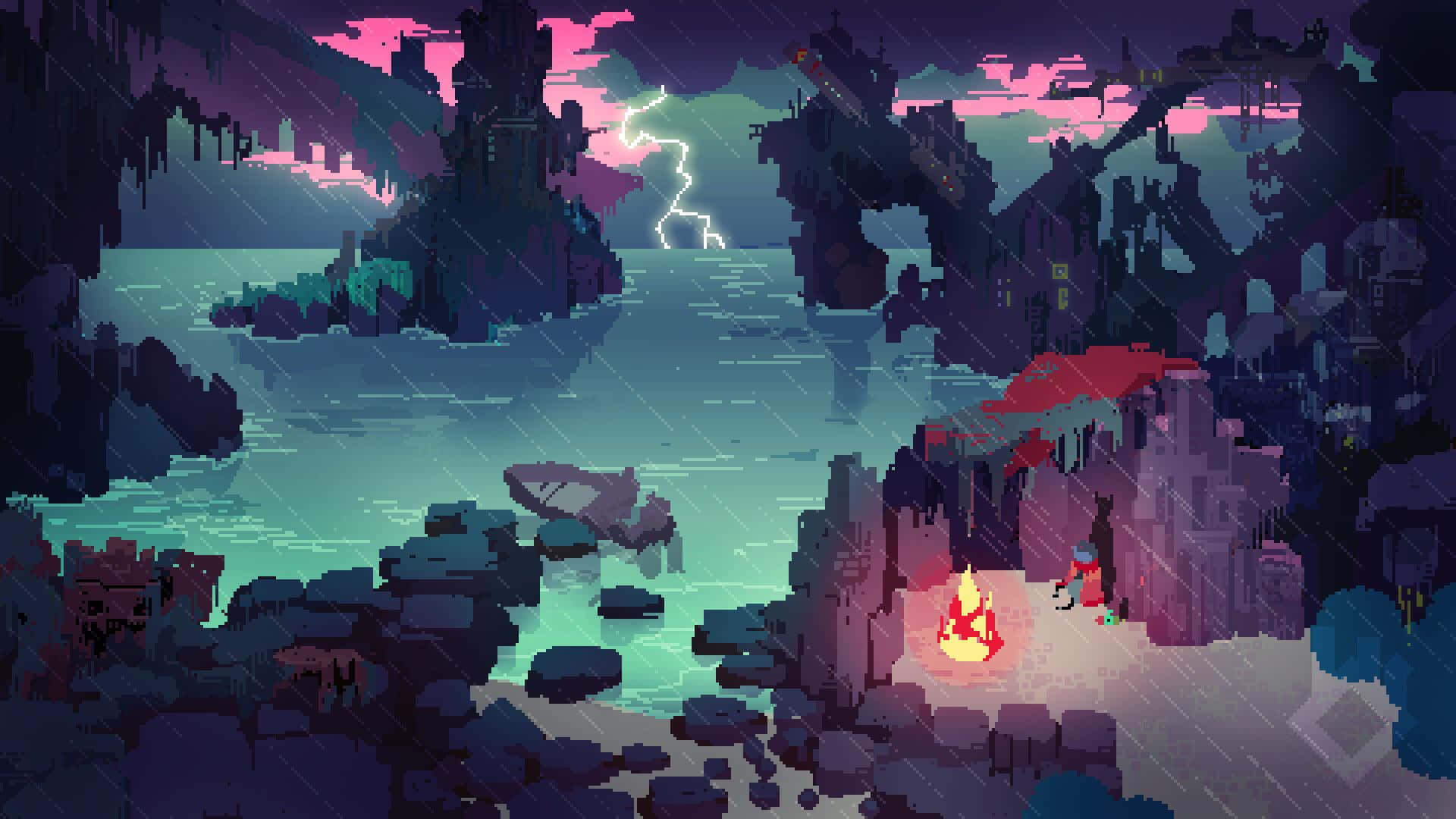 Stranded, bonfire, stormy cave, Full HD Desktop Wallpaper