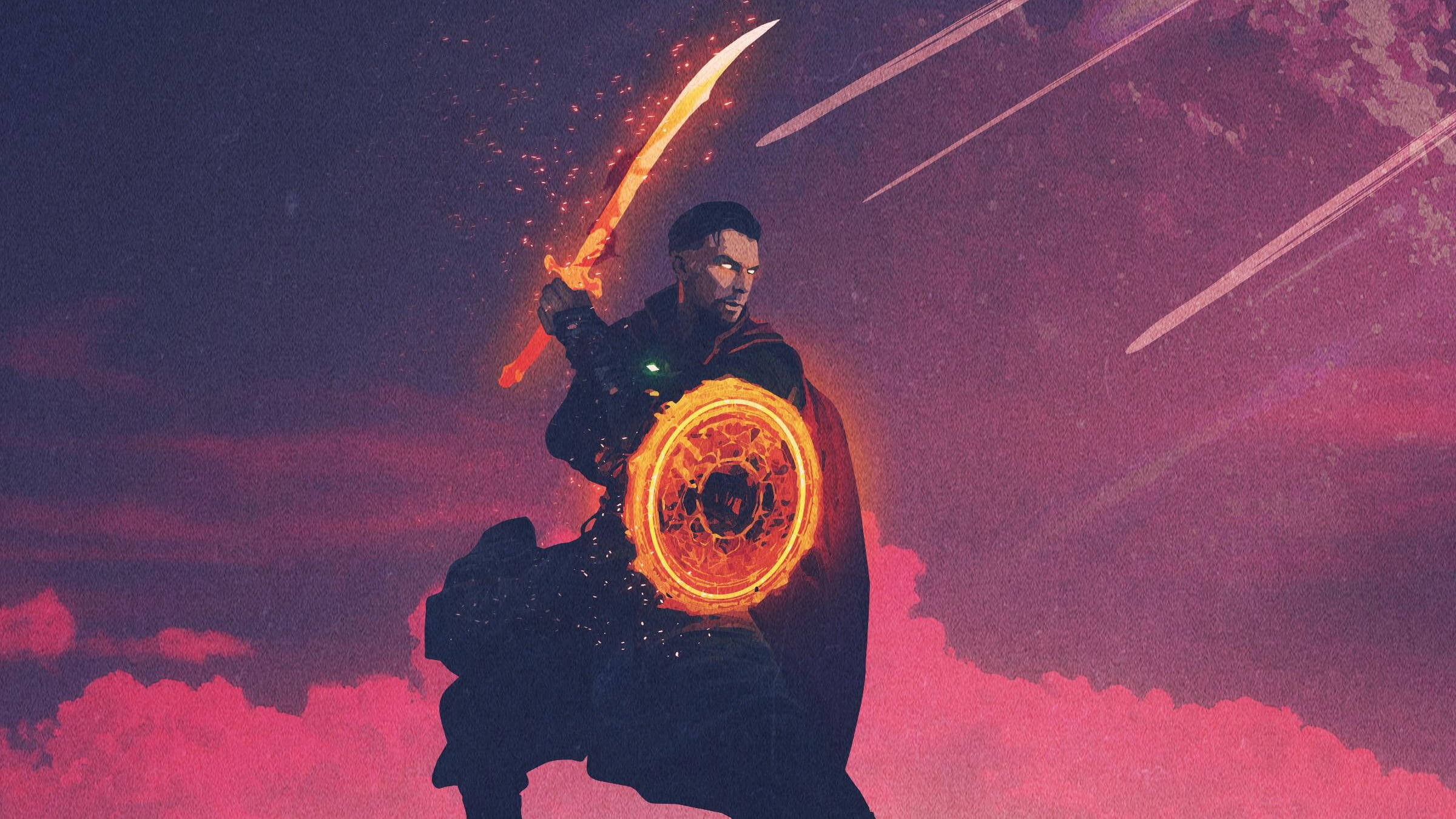 Strange Supreme, glowing sword, shield, Full HD Desktop Wallpaper