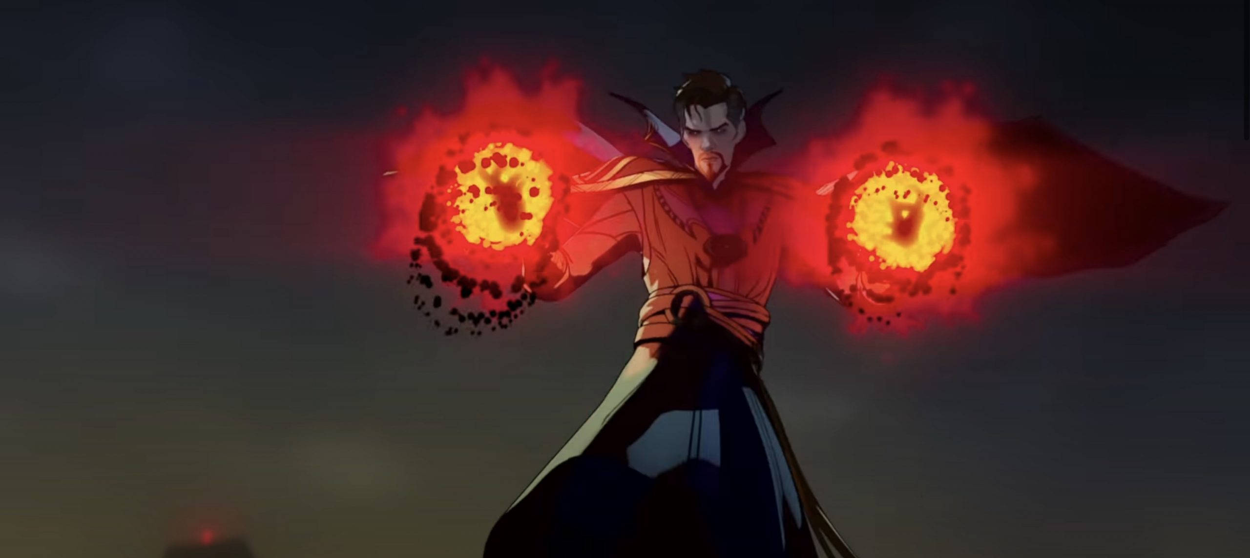Strange Supreme, anime sorcerer, glowing red magical orbs, 2K Desktop Wallpaper
