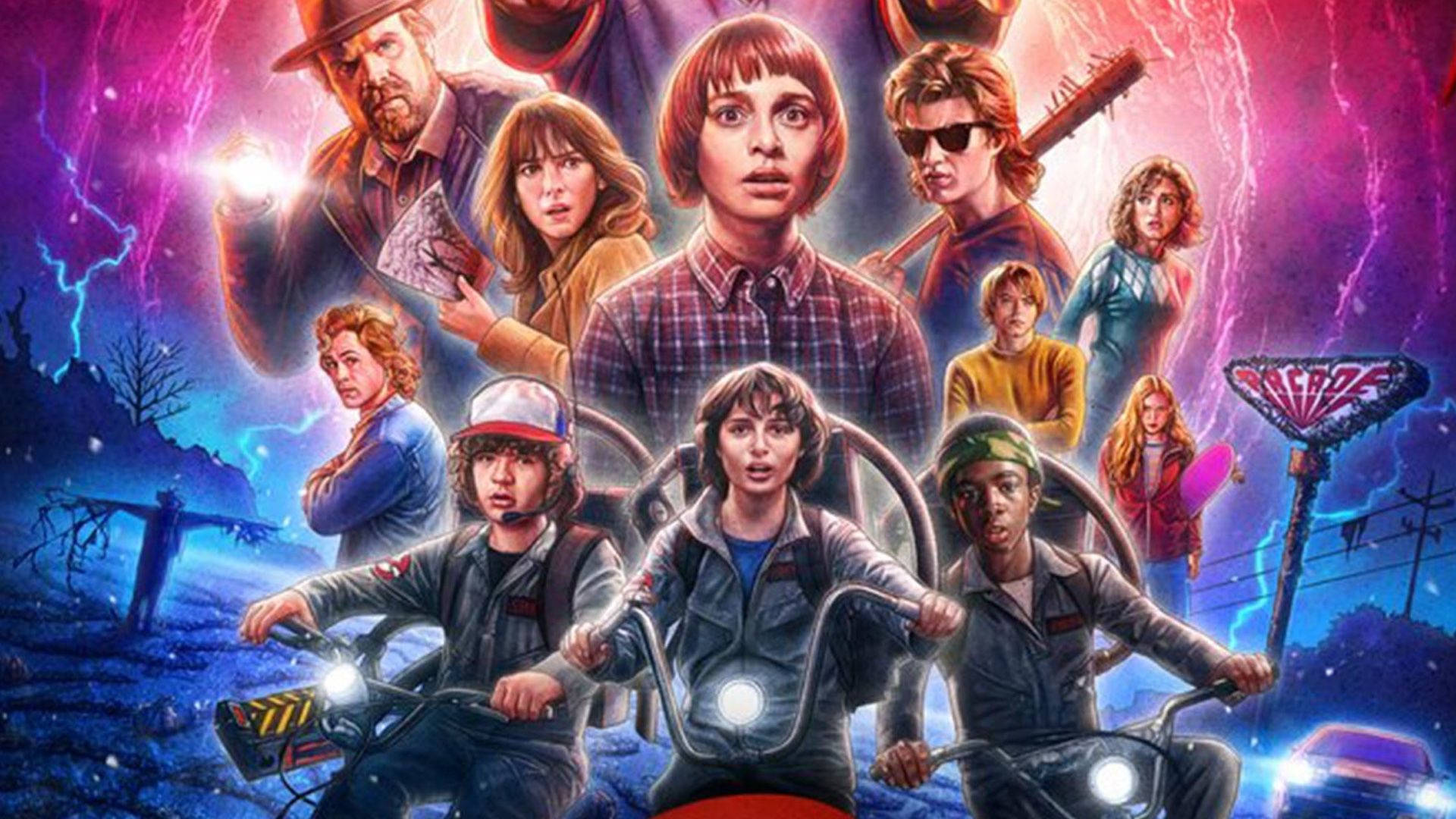 Stranger Things 3, cast, bikes, Full HD Desktop Wallpaper
