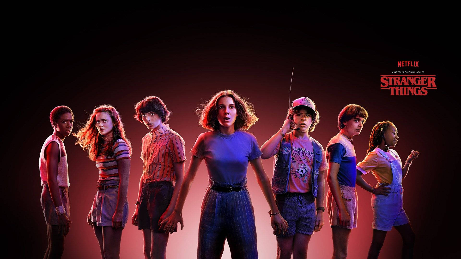 Stranger Things 3, Windows 10 Theme, red and blue lights, Full HD Desktop Wallpaper