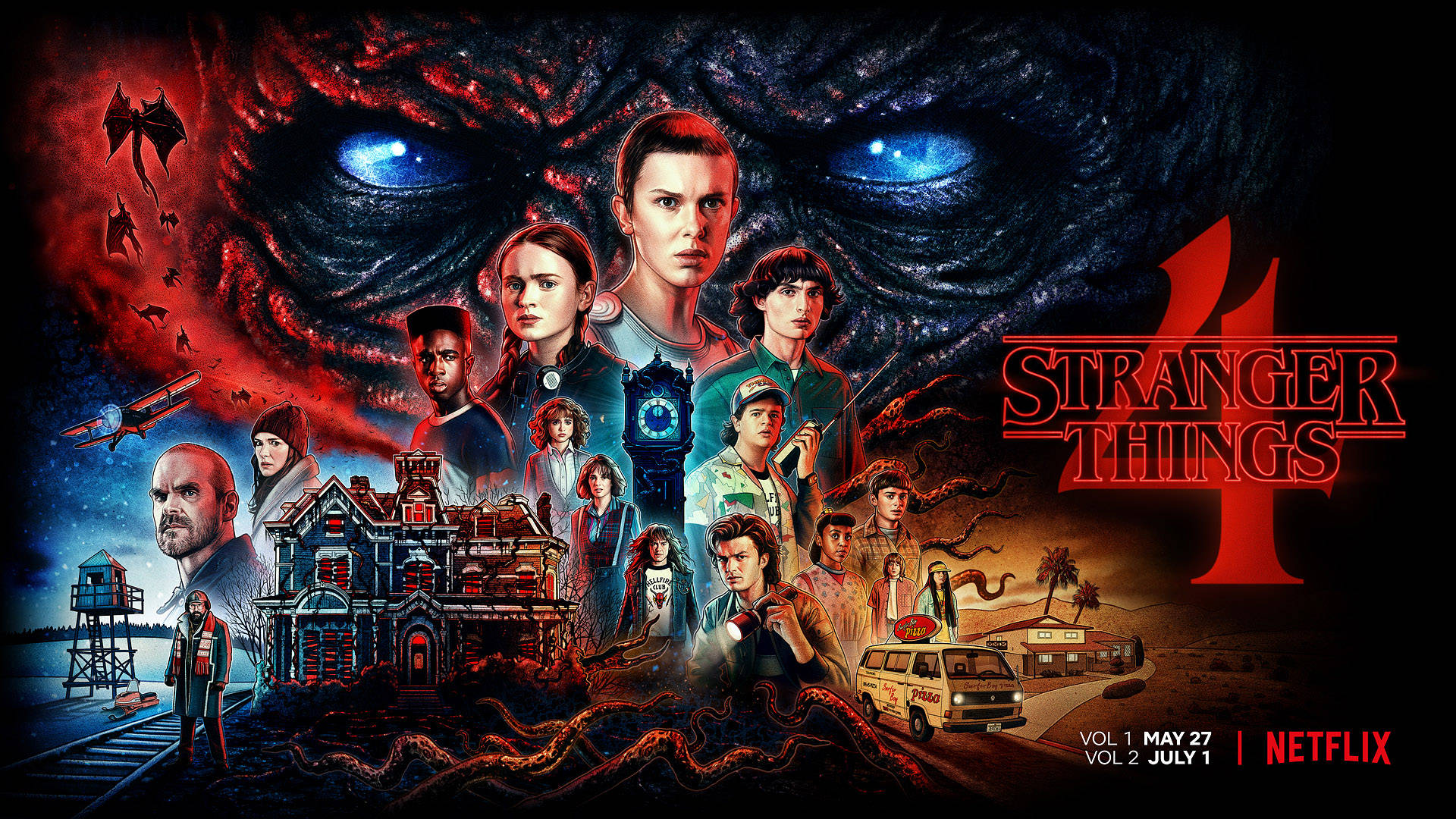 Stranger Things 4, characters, haunted house, Full HD Desktop Wallpaper