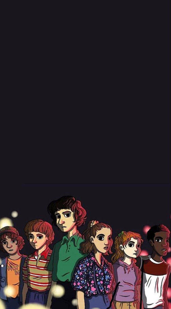 Stranger Things, animated teenagers, glowing orbs, SD Phone Wallpaper