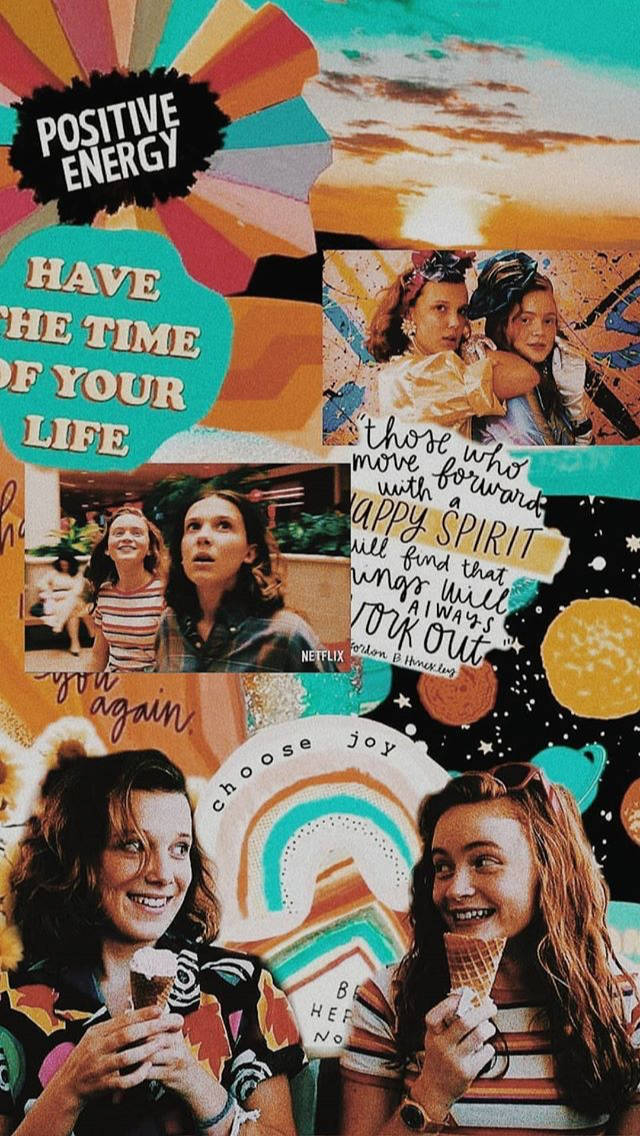 Stranger Things, sunset sky, girls eating ice cream, SD Phone Wallpaper