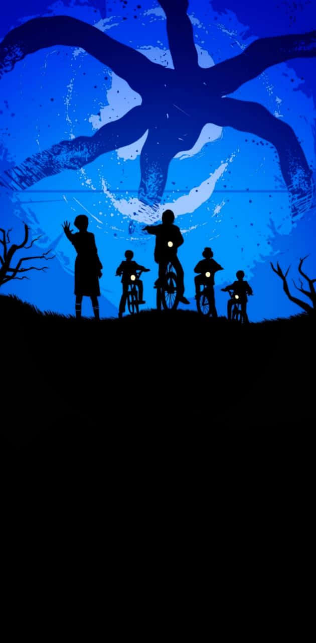 Stranger Things, blue silhouette, children on bicycles, HD Phone Wallpaper