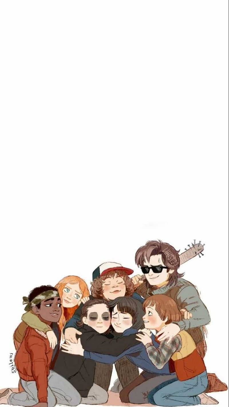 Stranger Things, group hug, seven diverse friends, HD Phone Wallpaper