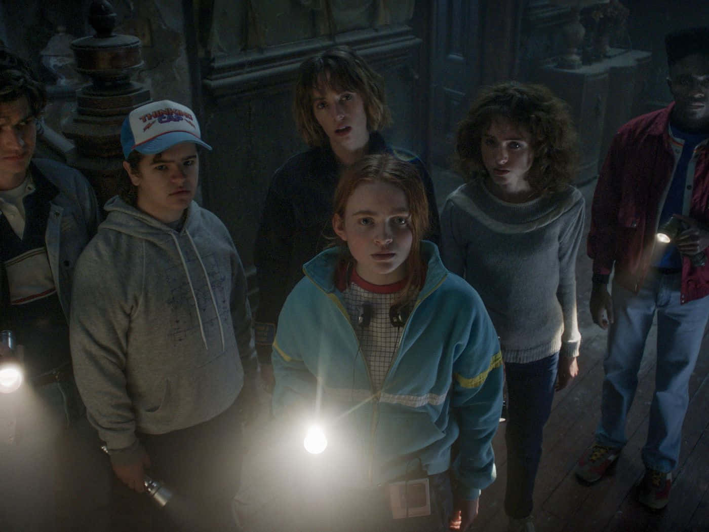 Stranger Things, flashlights, dark eerie basement, HD Desktop Wallpaper