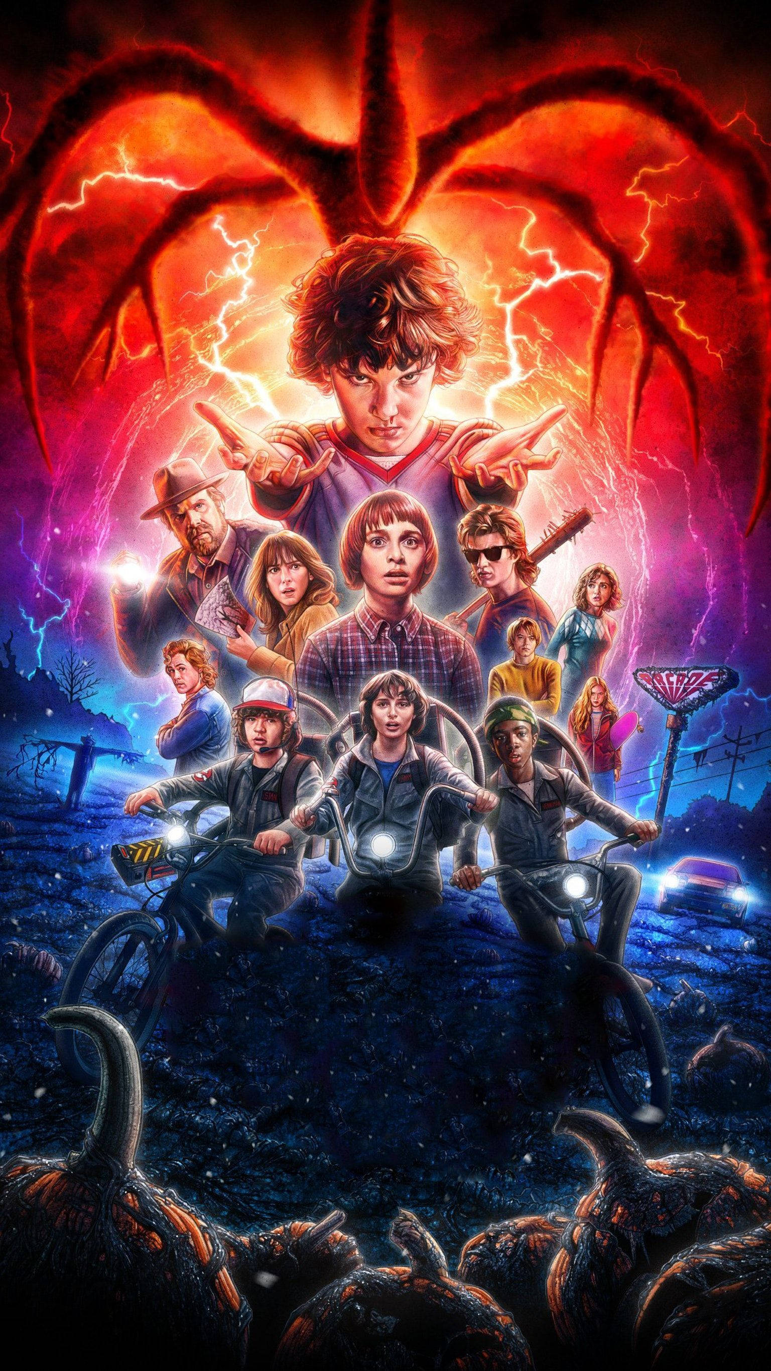 Stranger Things, kids, bikes, 2K Phone Wallpaper
