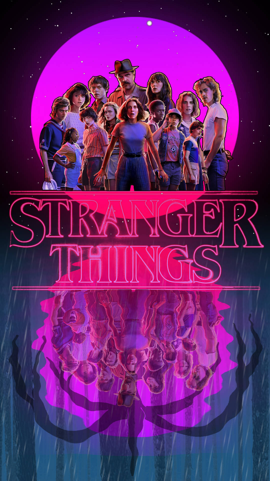 Stranger Things, glowing purple moon, rainy scene, Full HD Phone Wallpaper