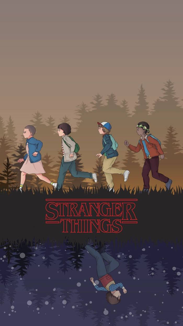 Stranger Things, kids, forest, SD Phone Wallpaper