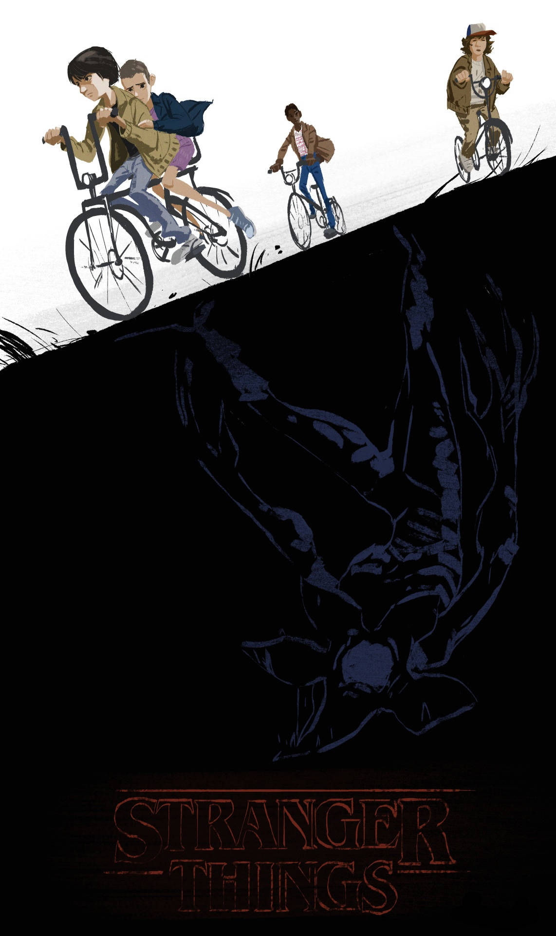 Stranger Things, four kids, bicycles, Full HD Phone Wallpaper