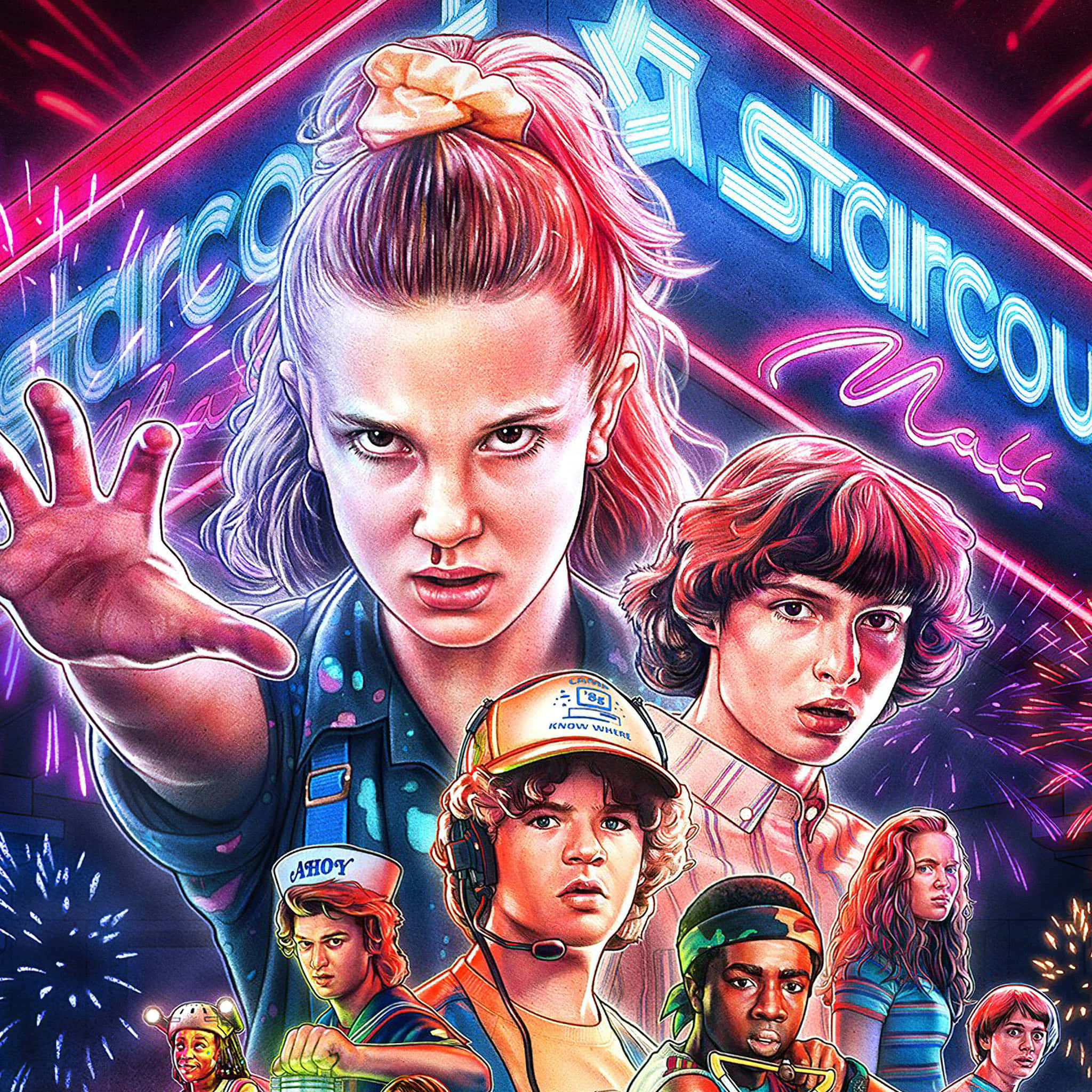 Stranger Things, neon-lit, retro 80s style, Full HD Desktop Wallpaper