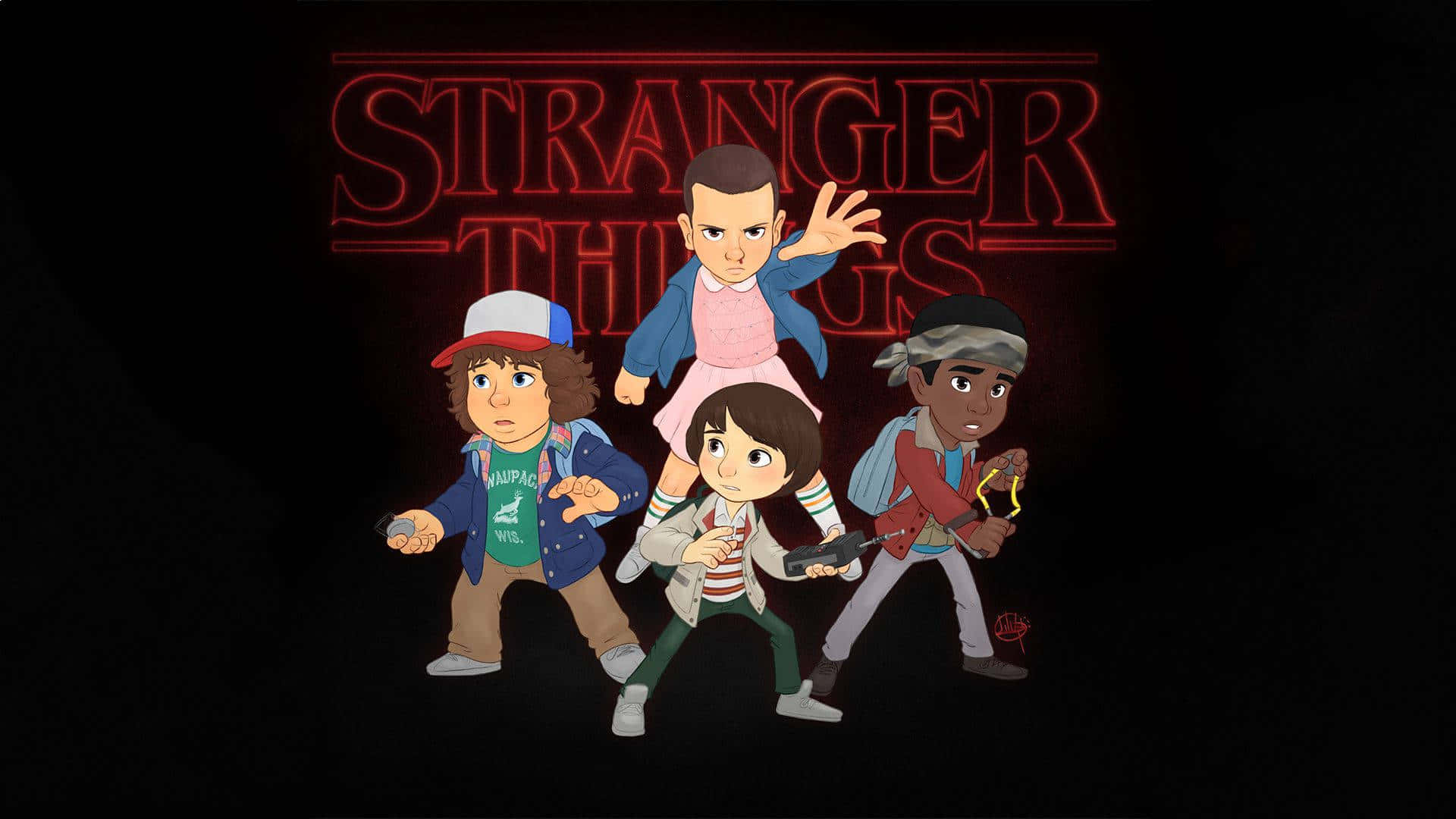 Stranger Things, 80s-style outfits, glowing red, Full HD Desktop Wallpaper