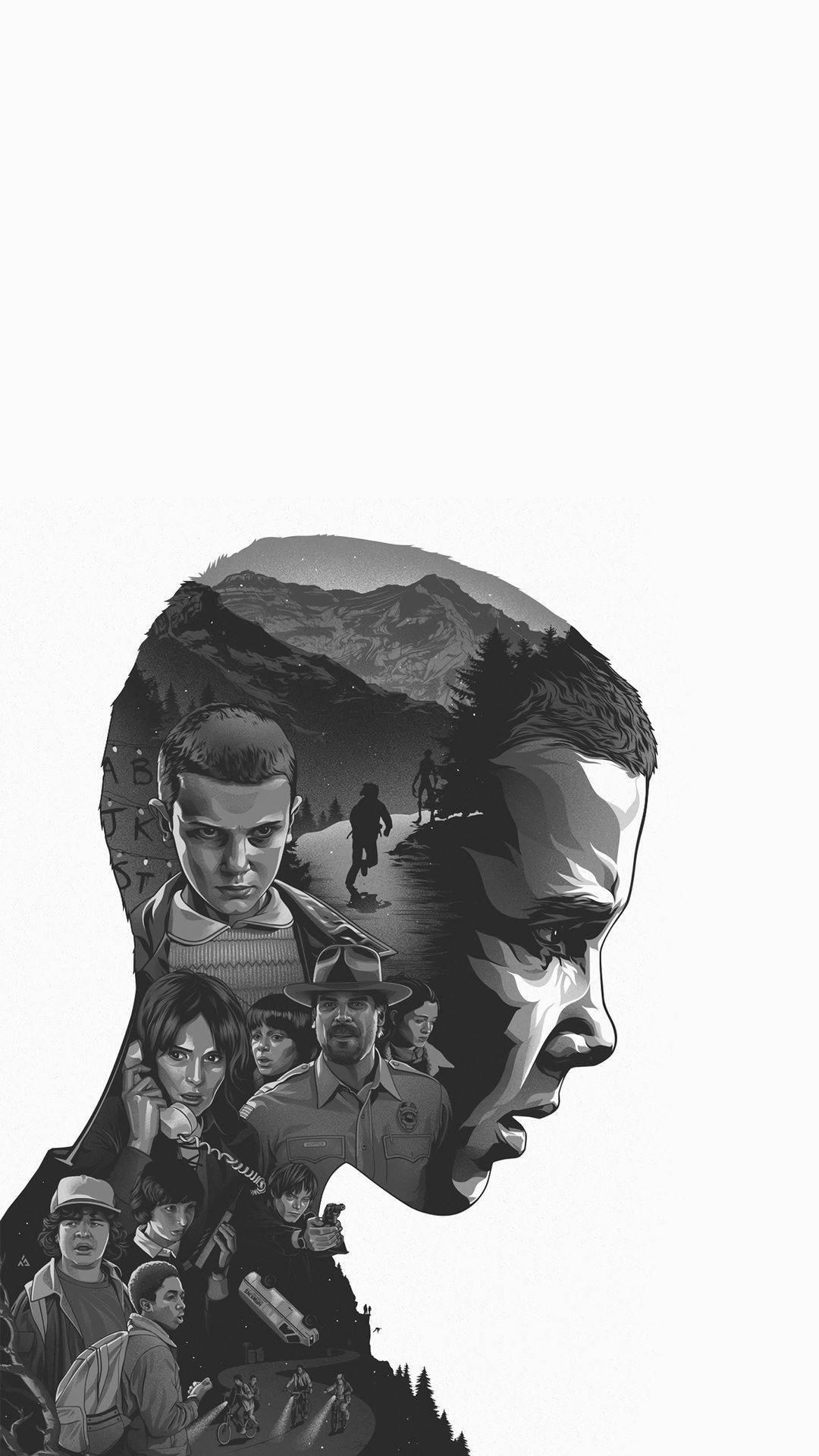 Stranger Things, iPhone, black and white illustration, Full HD Phone Wallpaper