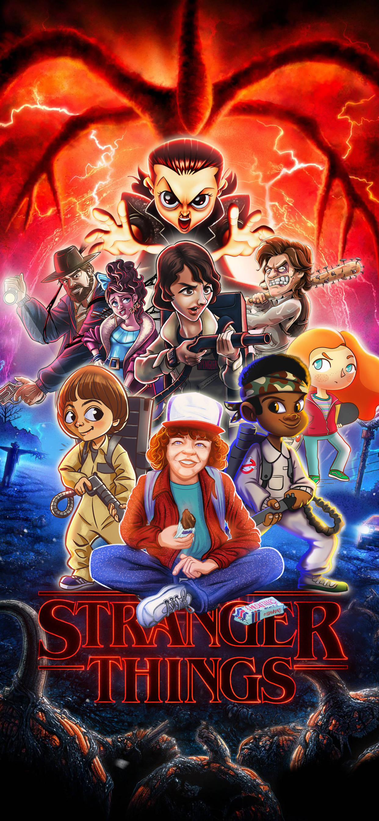 Stranger Things, red monster, lightning, 2K Phone Wallpaper