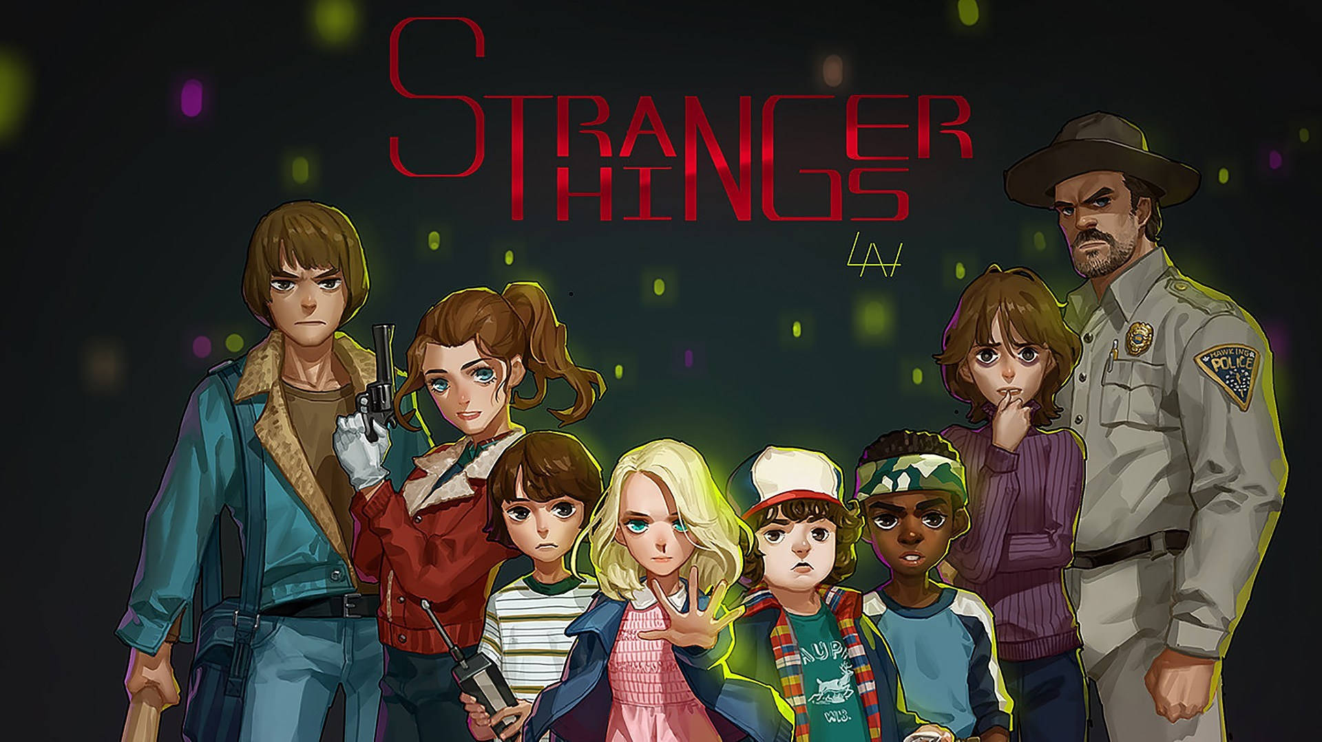 Stranger Things, Stranger Things characters, glowing lights, Full HD Desktop Wallpaper