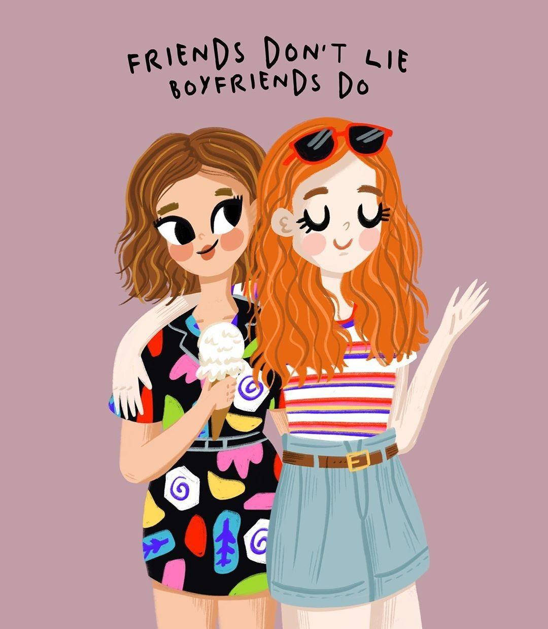 Stranger Things, friends quotes, cartoon girls, SD Phone Wallpaper