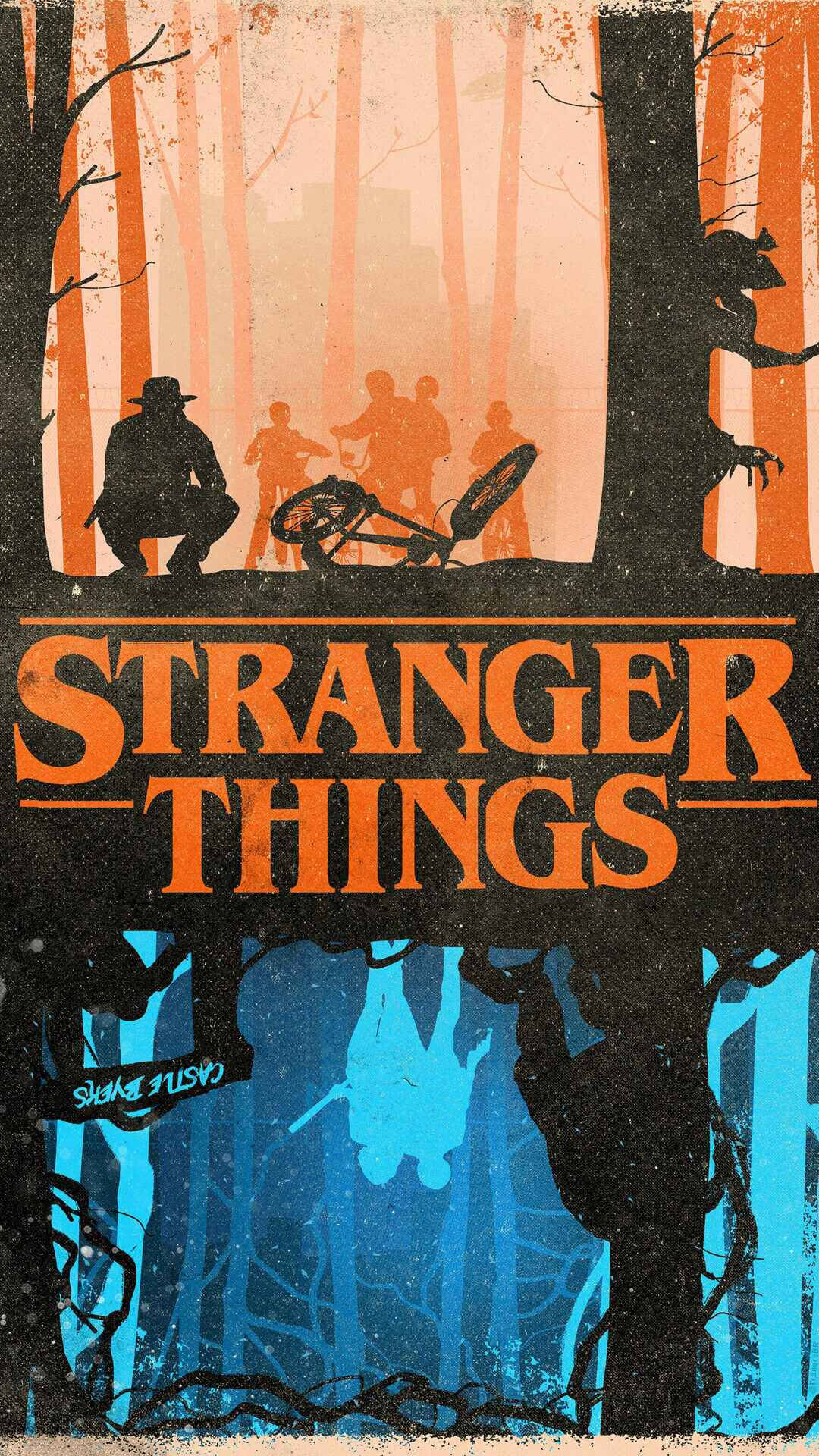Stranger Things, iPhone, silhouetted figures, Full HD Phone Wallpaper