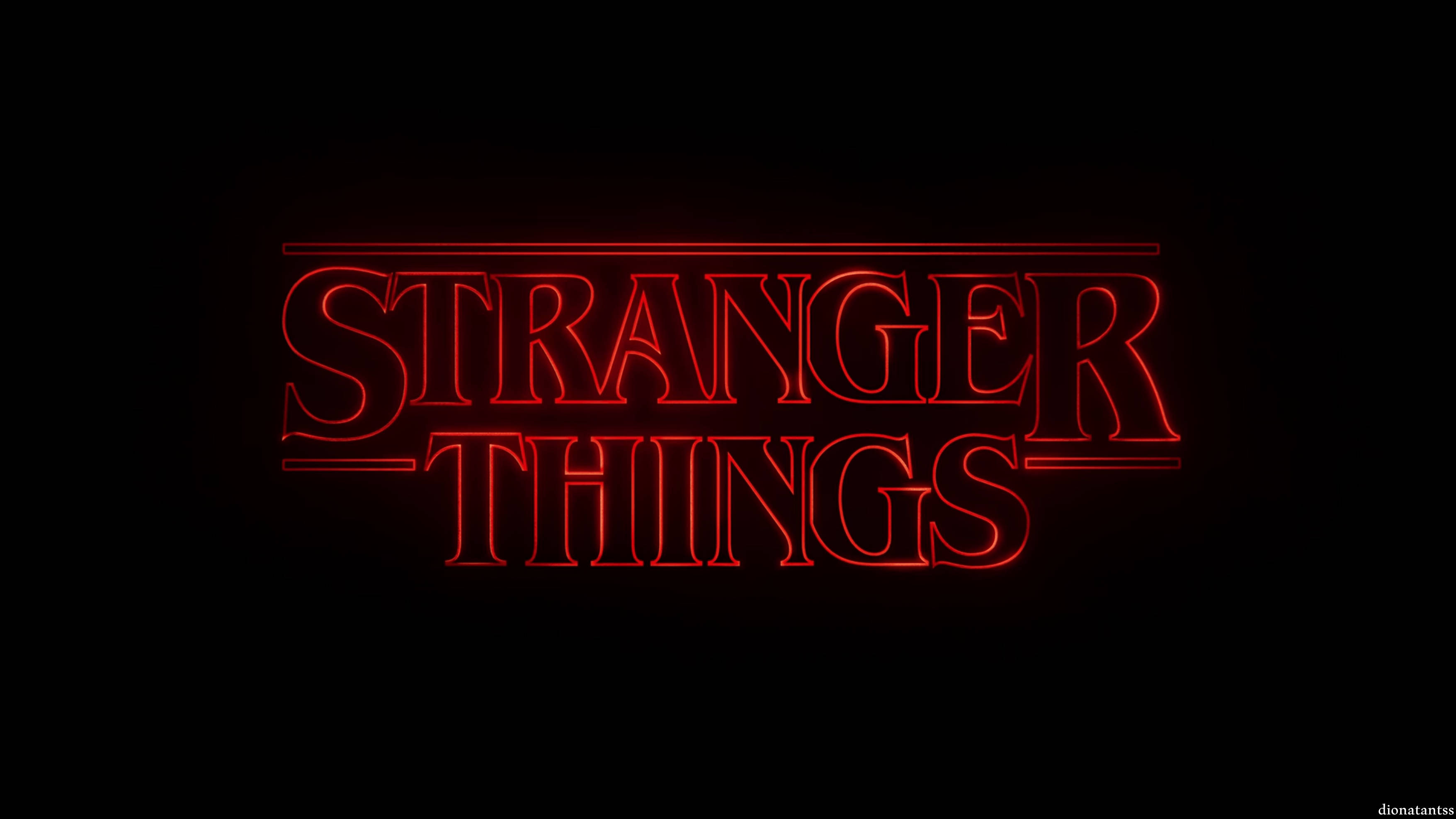 Stranger Things, red glowing neon, black background, 2K Desktop Wallpaper