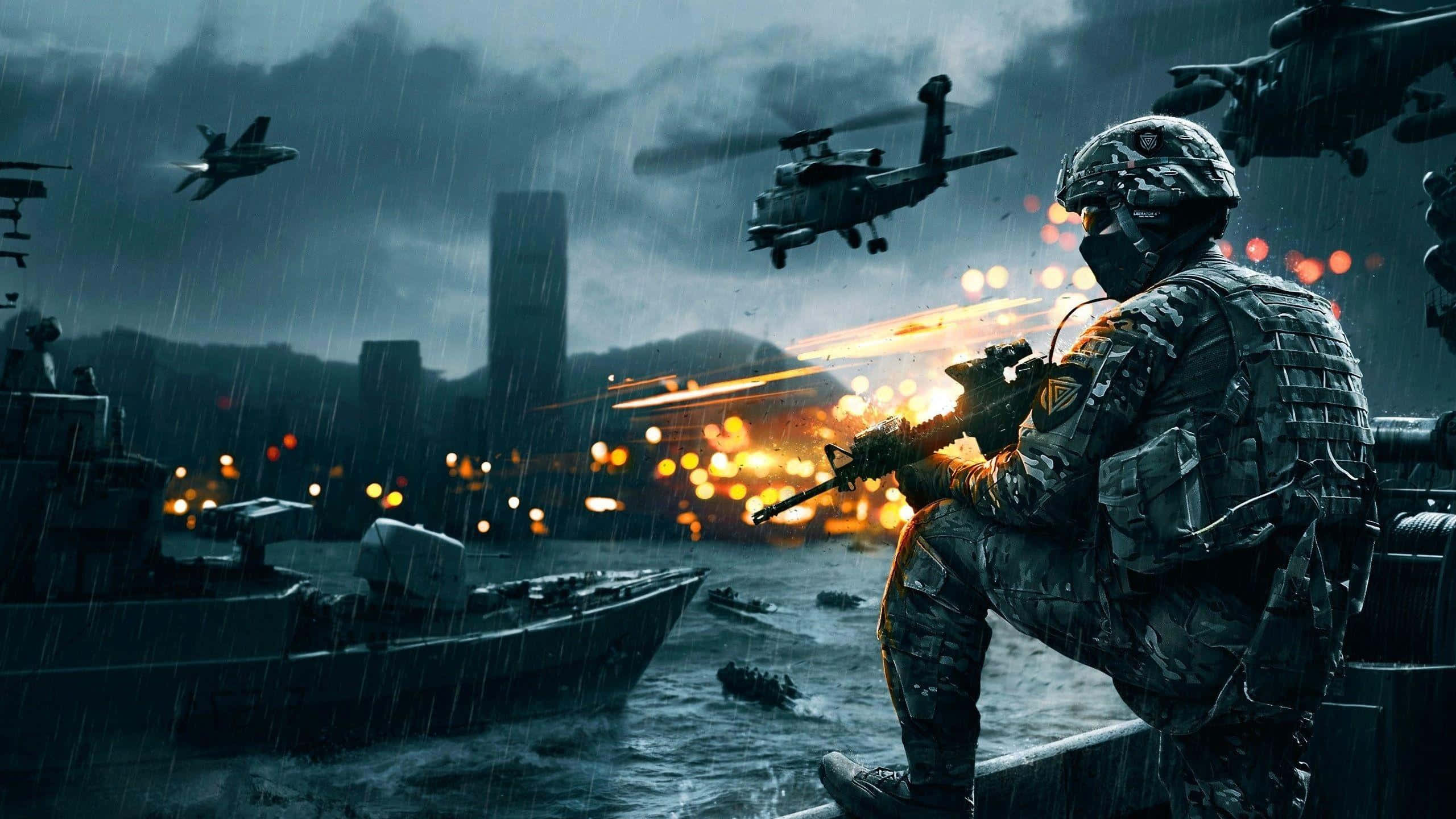 strategy game, soldier in full gear, rifle, 2K Desktop Wallpaper