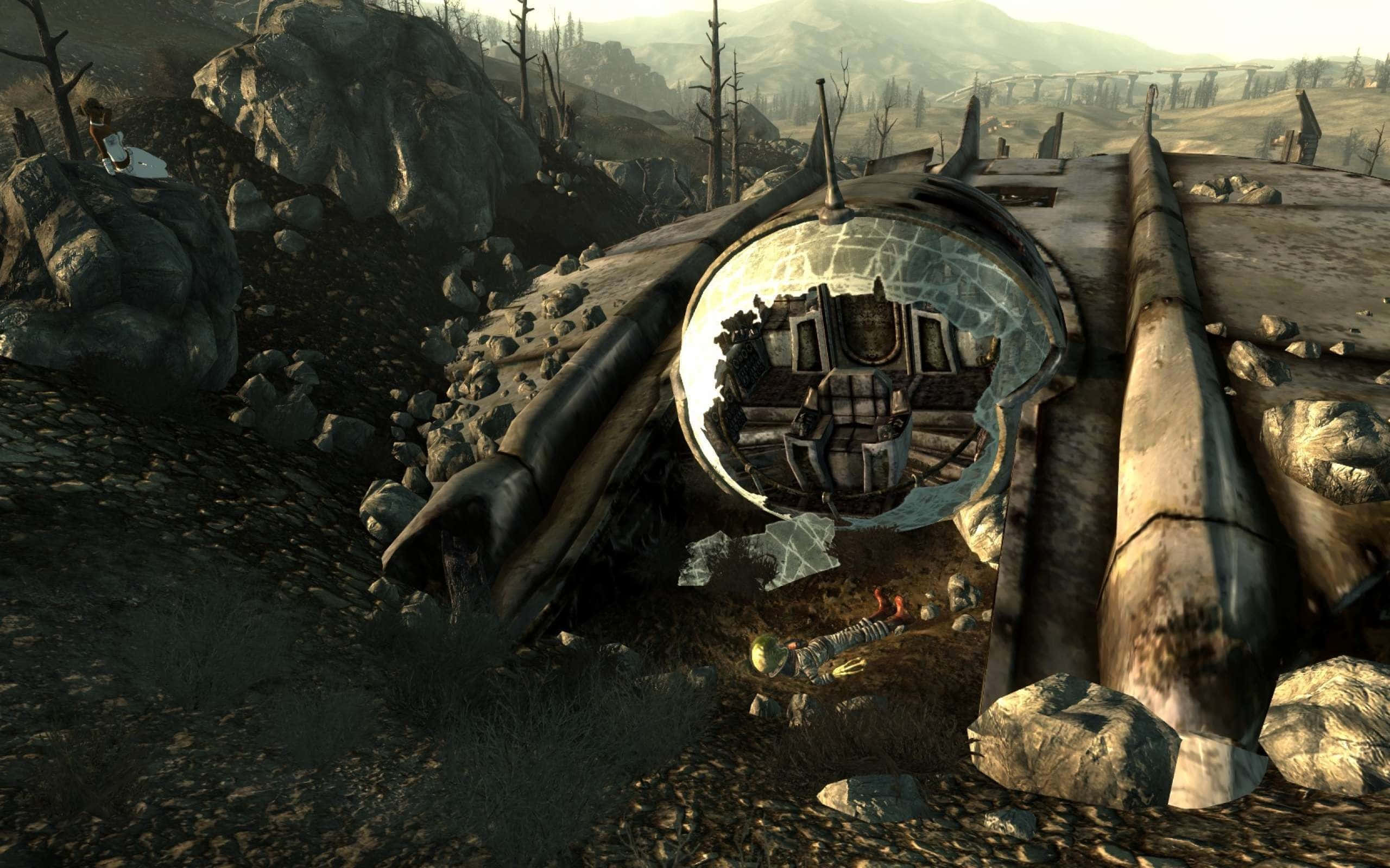 Strategy Game, crashed spaceship, barren rocky wasteland, 2K Desktop Wallpaper