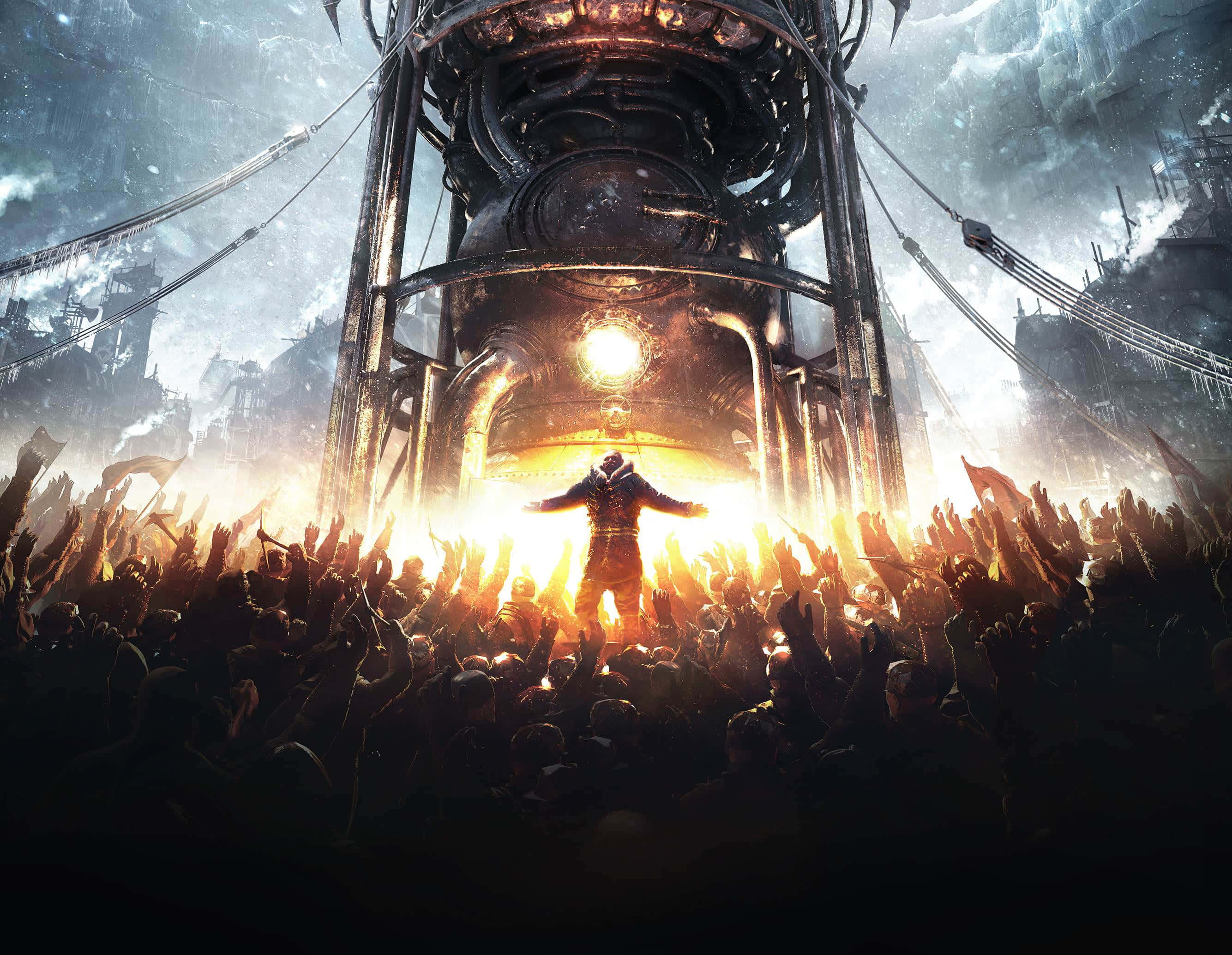 Strategy Game, glowing machine, crowd, 2K Desktop Wallpaper
