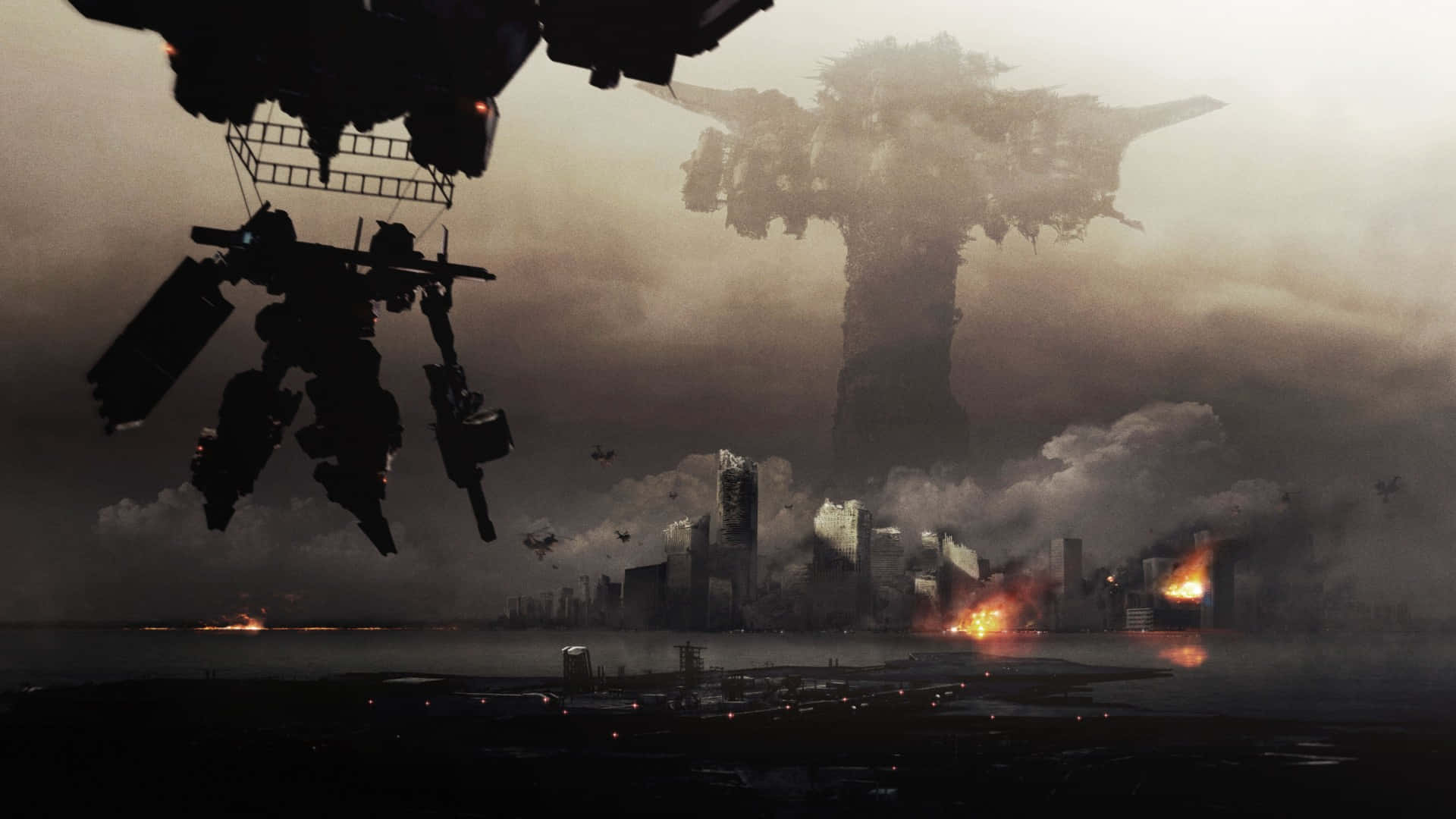 Strategy Game, war machine, burning cityscape, Full HD Desktop Wallpaper
