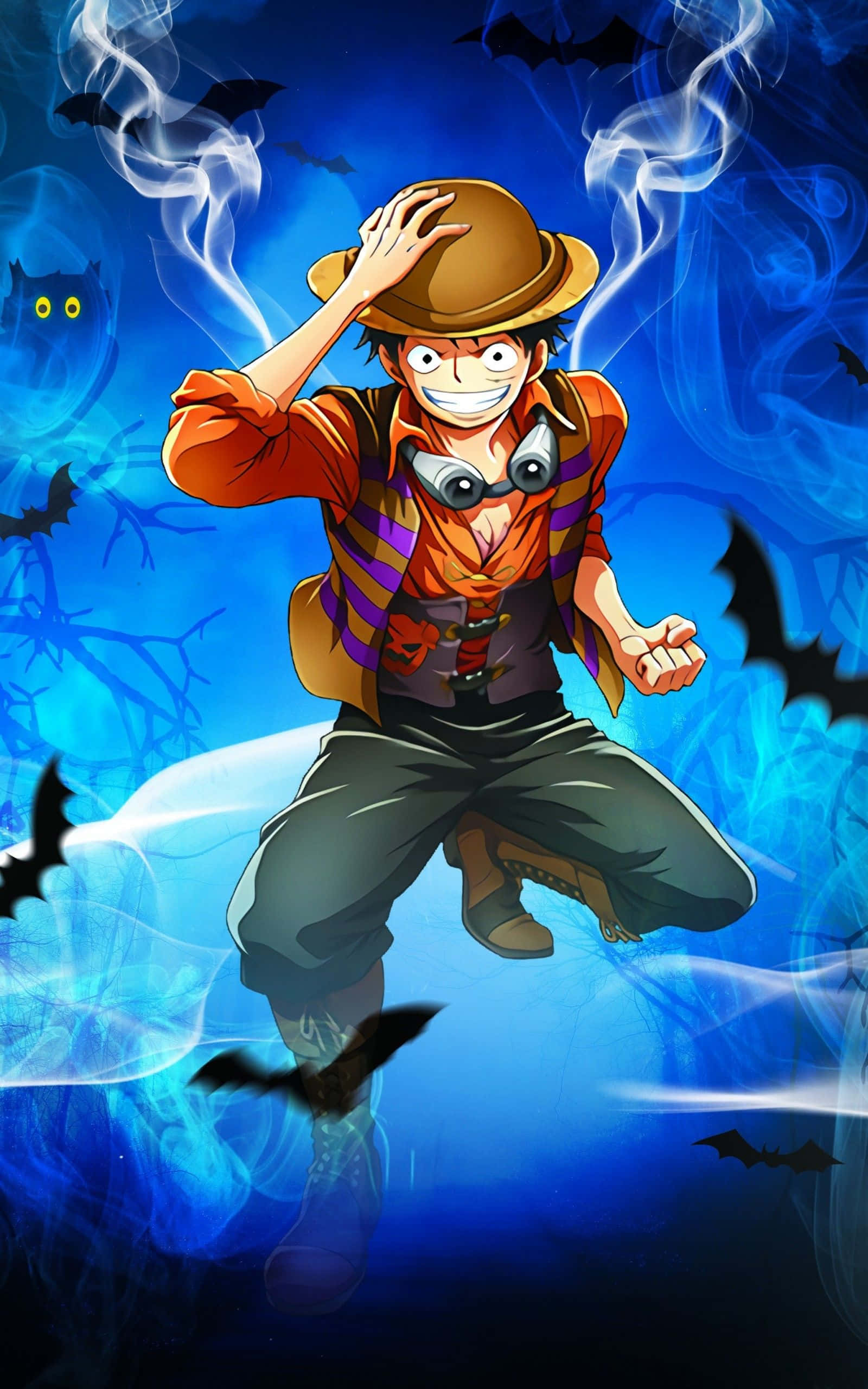Straw Hat Pirates, brown hat, orange shirt, 2K Phone Wallpaper