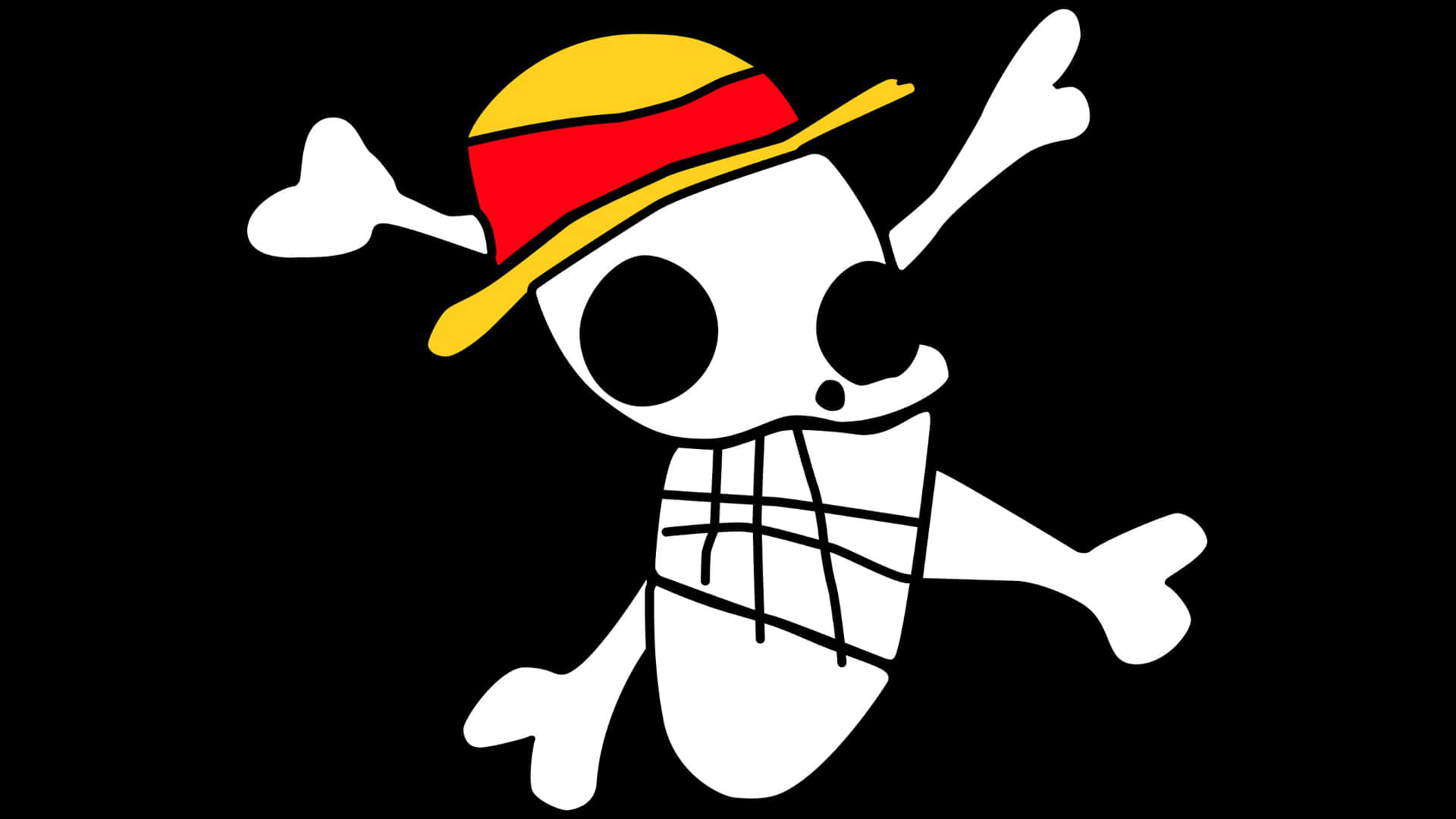 Straw Hat Pirates, white skull, red and yellow hat, Full HD Desktop Wallpaper