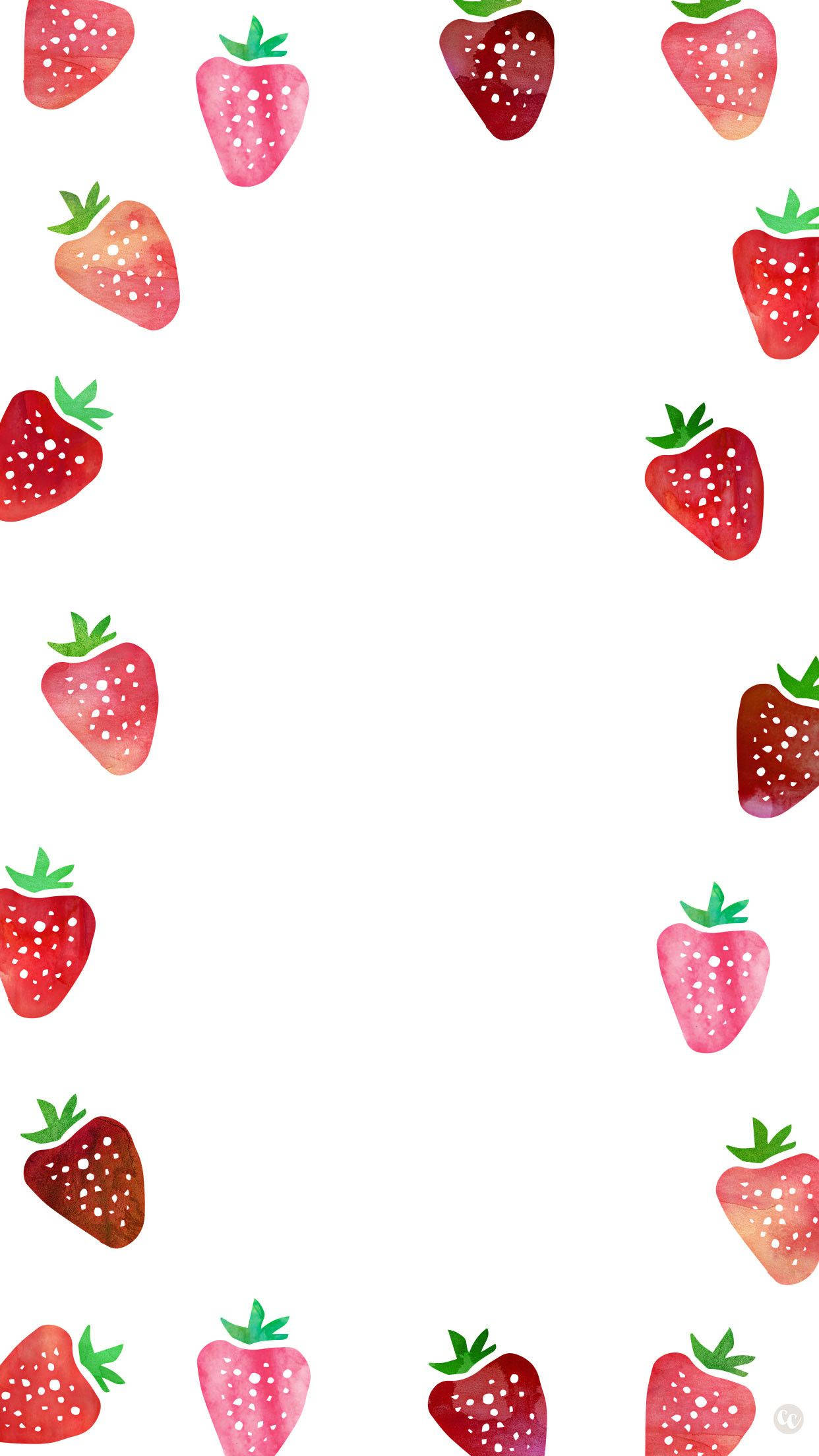 Strawberry Aesthetic, watercolor strawberries, border frame, Full HD Phone Wallpaper
