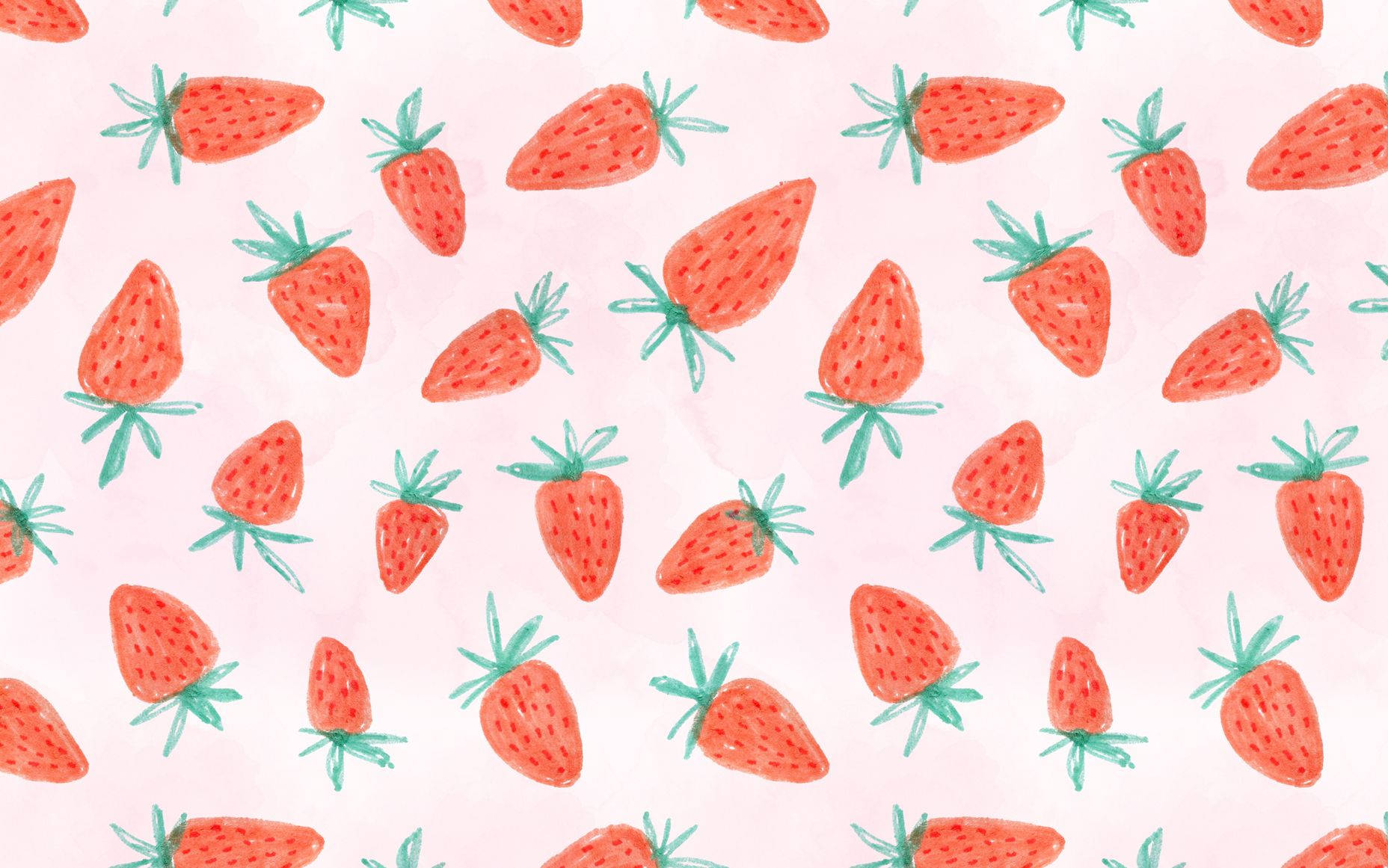 strawberry aesthetic, watercolor pattern, red strawberries, HD Desktop Wallpaper