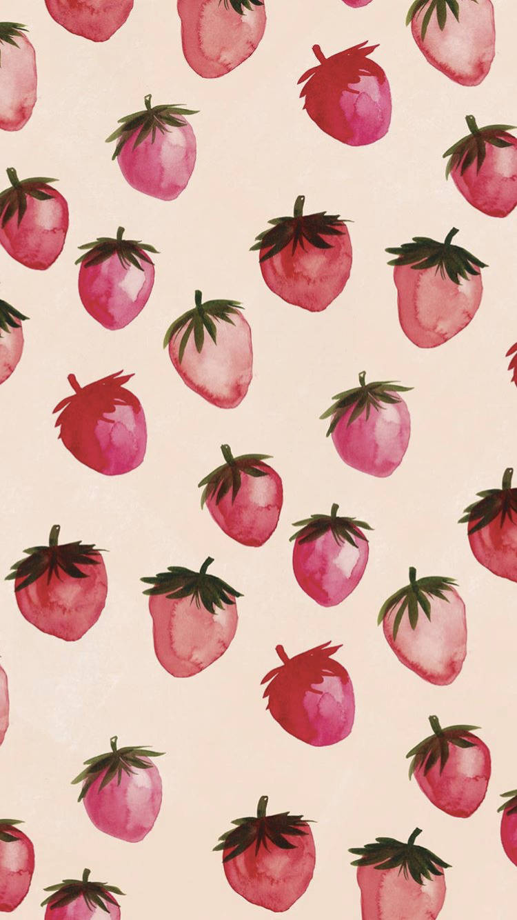 strawberry aesthetic, watercolor strawberries, soft pink hues, HD Phone Wallpaper