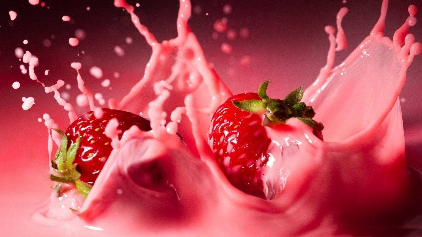 strawberry aesthetic, strawberries, vibrant pink liquid splash, HD Desktop Wallpaper