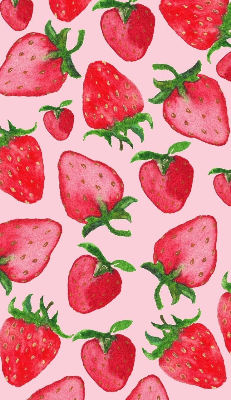 Strawberry Aesthetic, iPhone Screen, vibrant watercolor strawberries, HD Phone Wallpaper