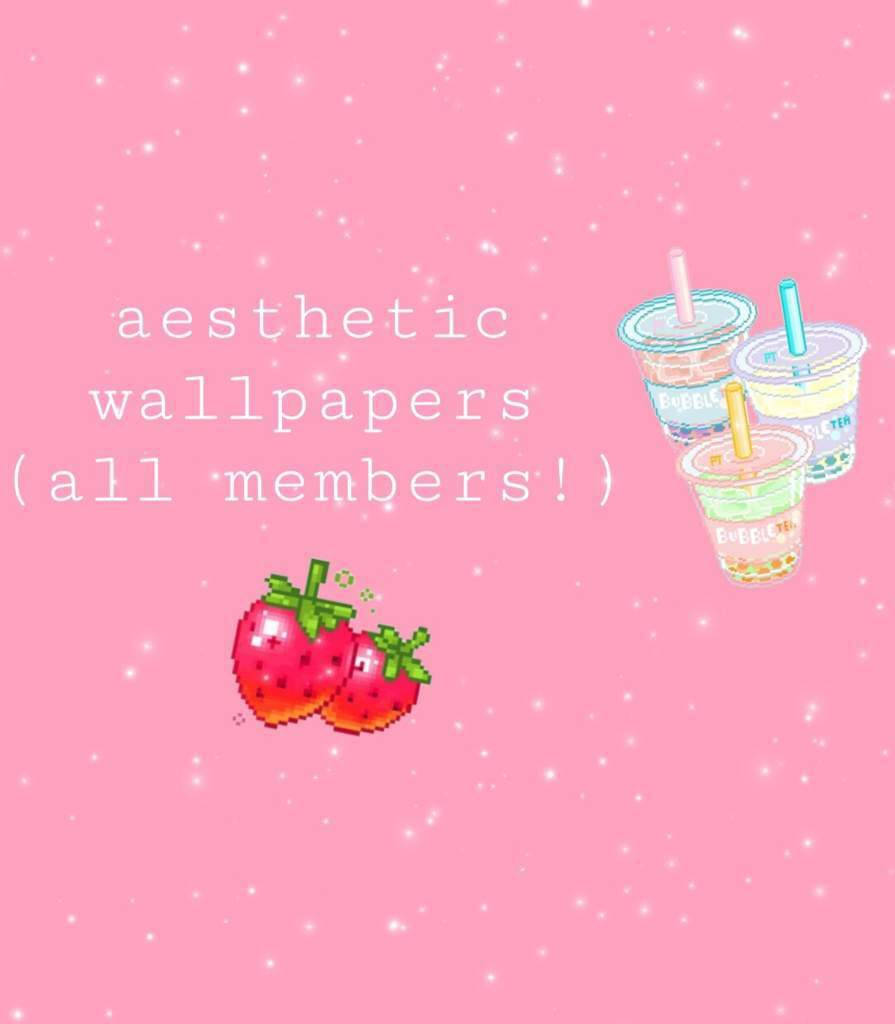 strawberry aesthetic, pixel art strawberries, bubble tea cups, SD Phone Wallpaper
