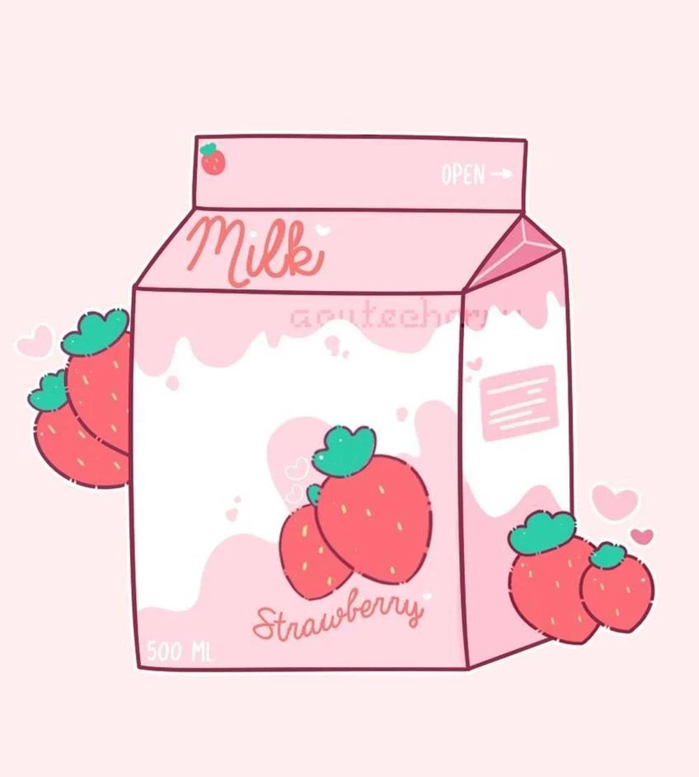 strawberry milk carton, cartoon strawberries, hearts, SD Phone Wallpaper