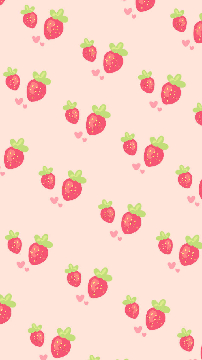 strawberry aesthetic, pastel pink, cute cartoon strawberries, SD Phone Wallpaper