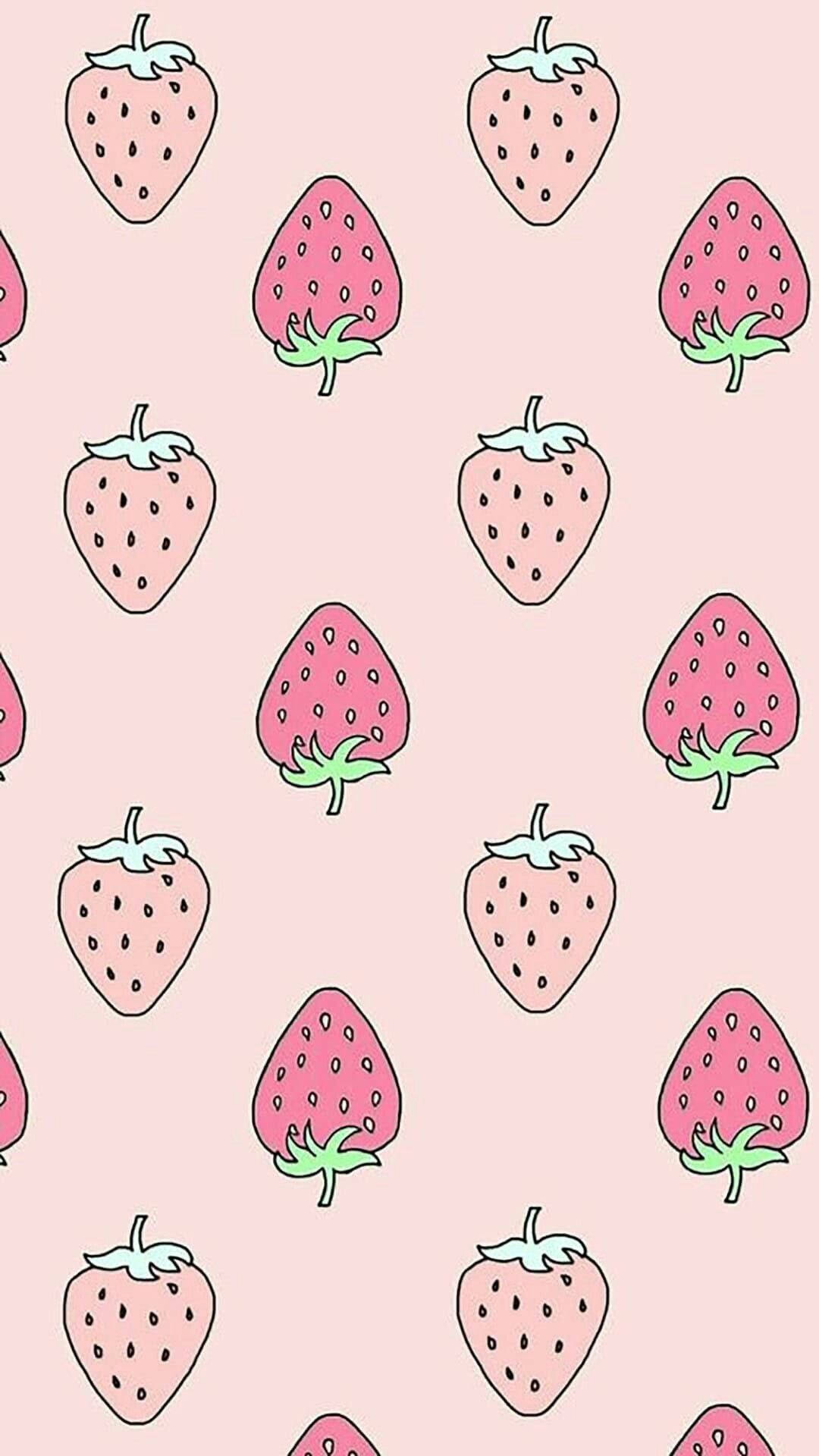 Strawberry Aesthetic, iPhone Screen, pink background, Full HD Phone Wallpaper