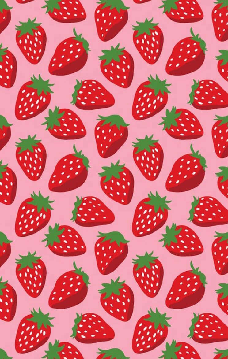 strawberry pattern, pink background, cartoon strawberries, SD Phone Wallpaper