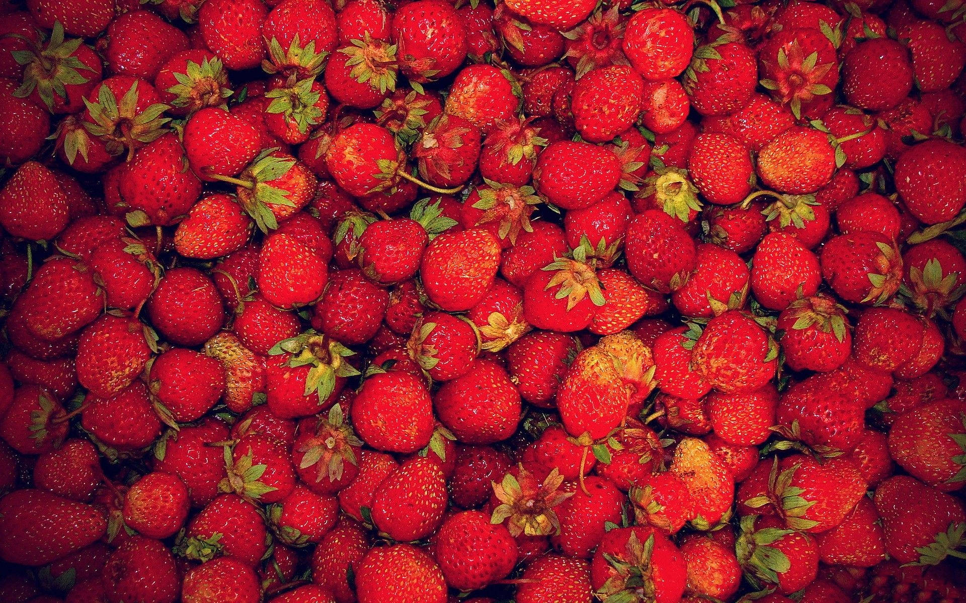 strawberry, ripe red strawberries, green tops, Full HD Desktop Wallpaper