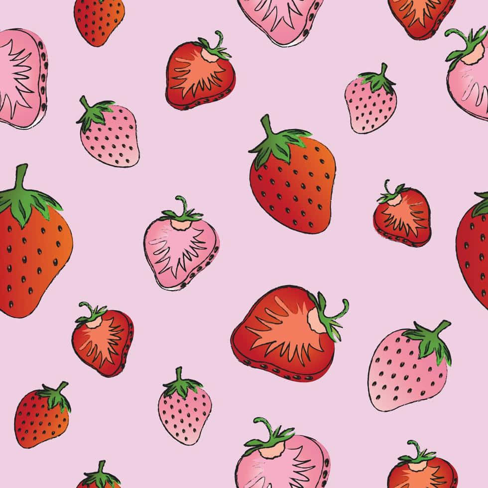 Pastel Strawberry Collage, strawberries, red pink and orange hues, SD Desktop Wallpaper