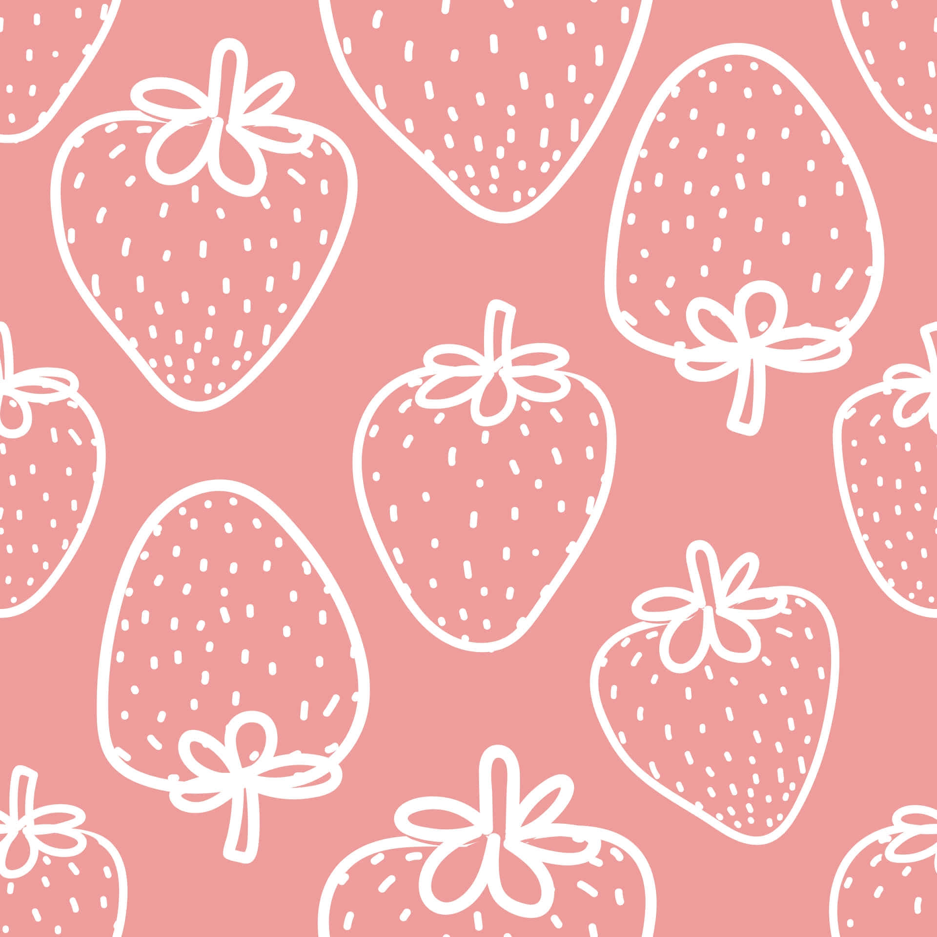 pink strawberry pattern, white outlined strawberries, tiny seeds, Full HD Desktop Wallpaper
