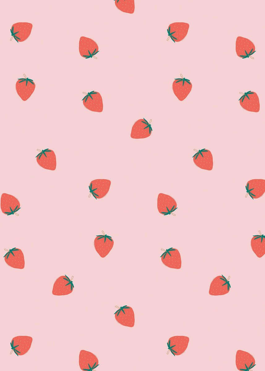 Pastel Mini Strawberry, soft pink background, cute illustrated strawberries, SD Phone Wallpaper