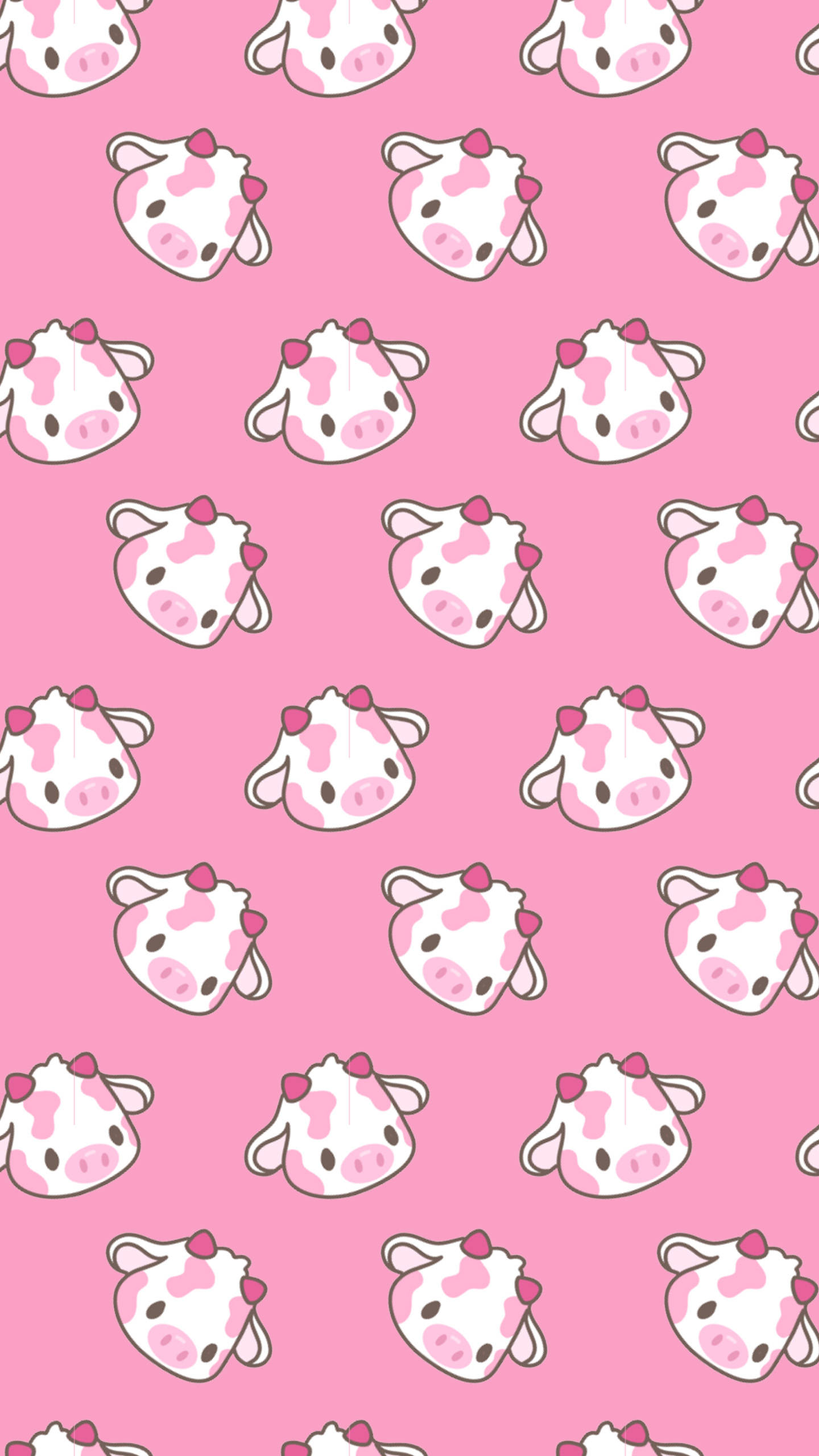 Strawberry Cow, pink background, cute cartoon cow heads, 2K Phone Wallpaper