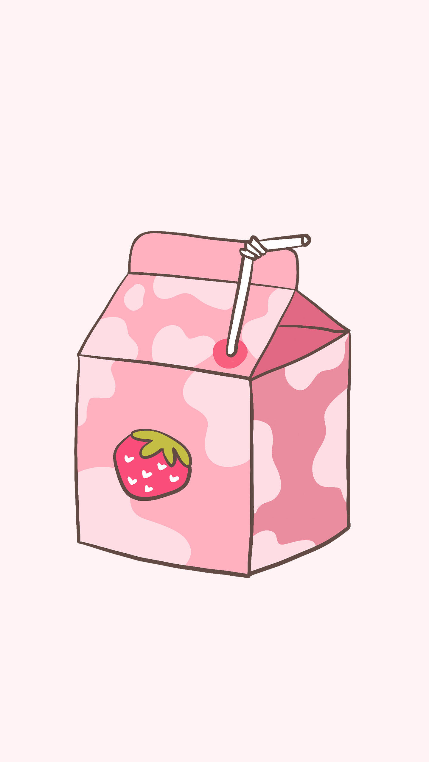 Strawberry Cow, pink strawberry milk carton, straw, 2K Phone Wallpaper